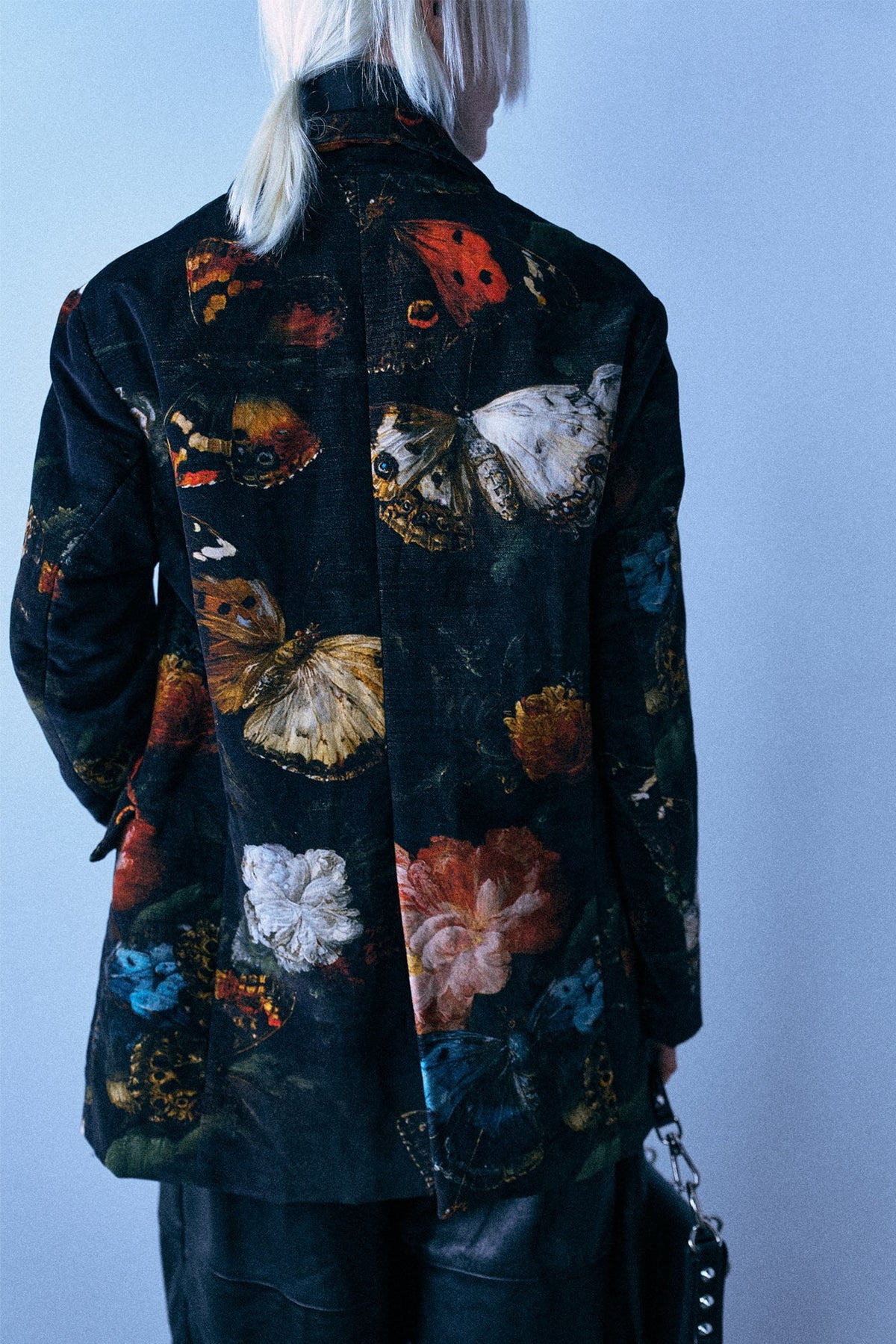 Oversized Ragged Blazer - Floral Butterfly On Black - R13