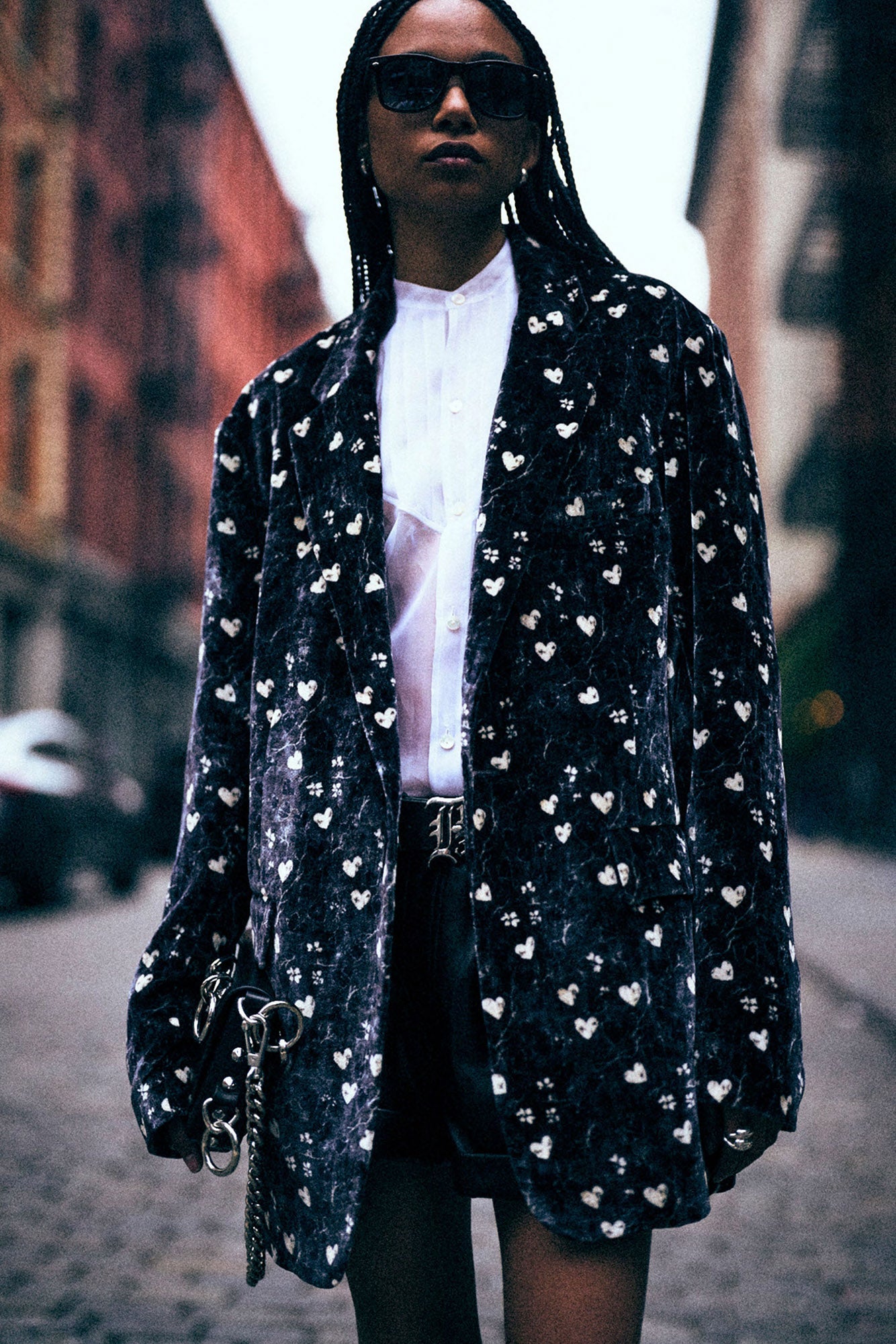 OVERSIZED RAGGED BLAZER - HEARTS ON BLACK - R13