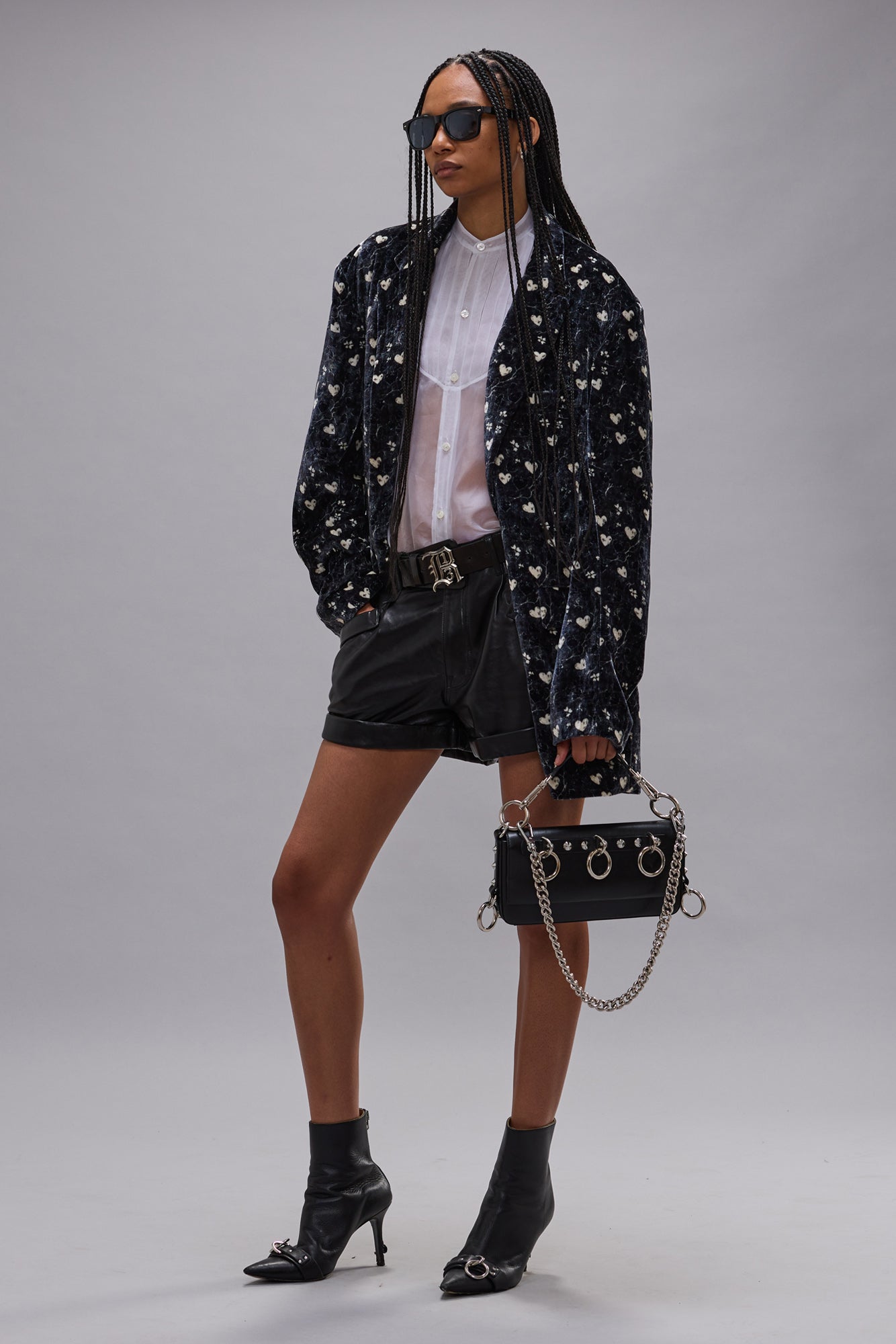 OVERSIZED RAGGED BLAZER - HEARTS ON BLACK - R13
