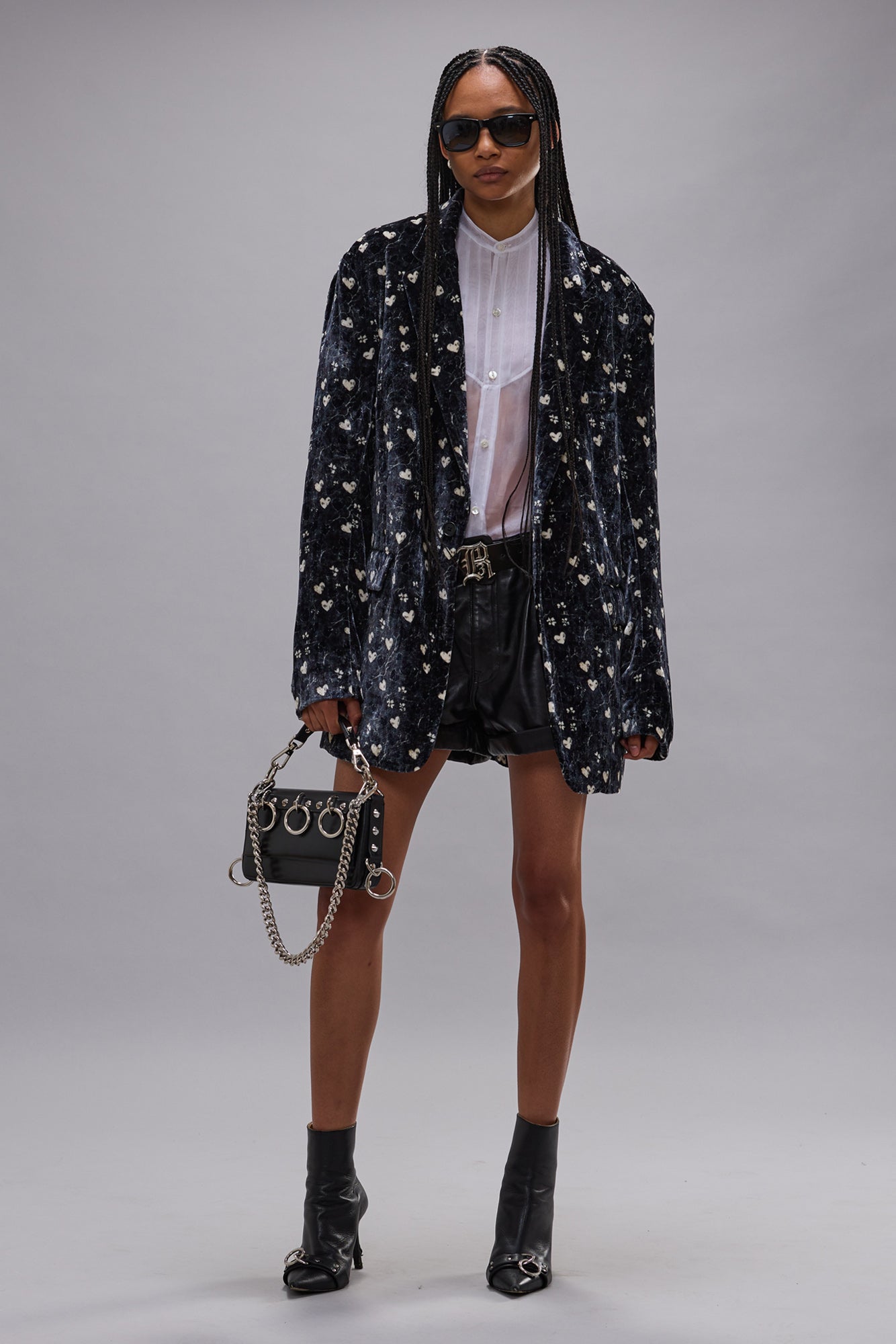 OVERSIZED RAGGED BLAZER - HEARTS ON BLACK - R13