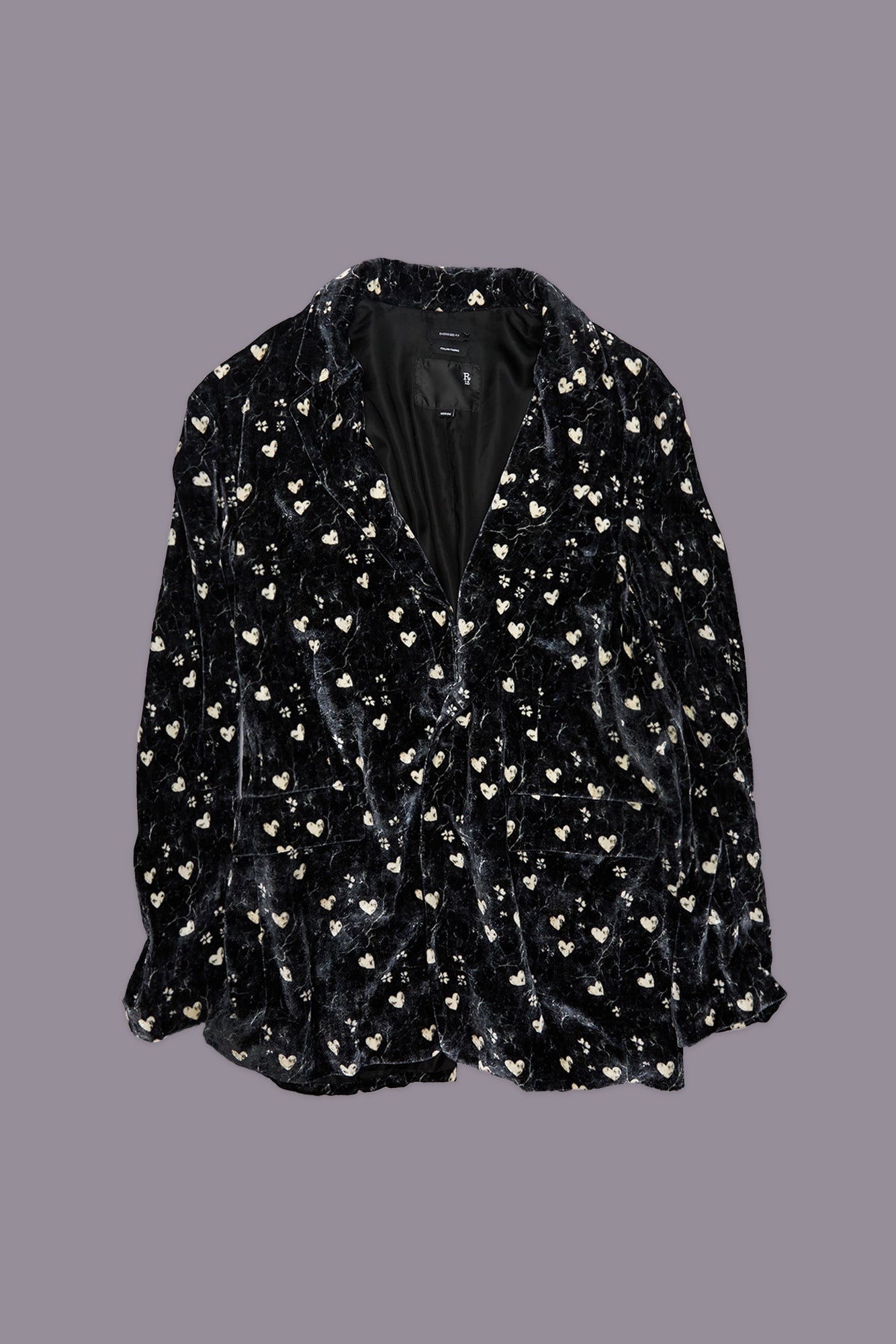 OVERSIZED RAGGED BLAZER - HEARTS ON BLACK - R13