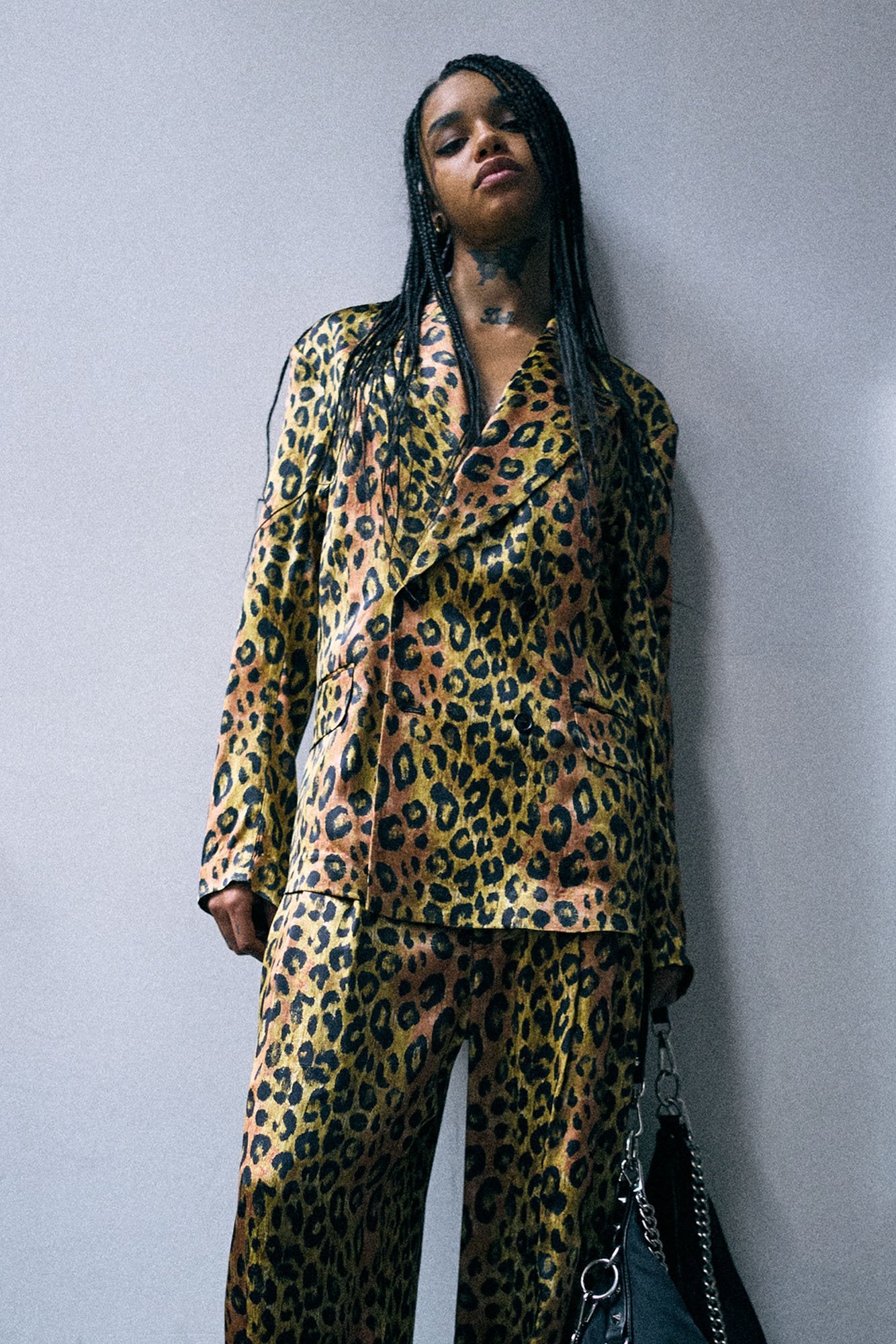 Oversized Ragged Blazer - Light Brown Pink Leopard - R13