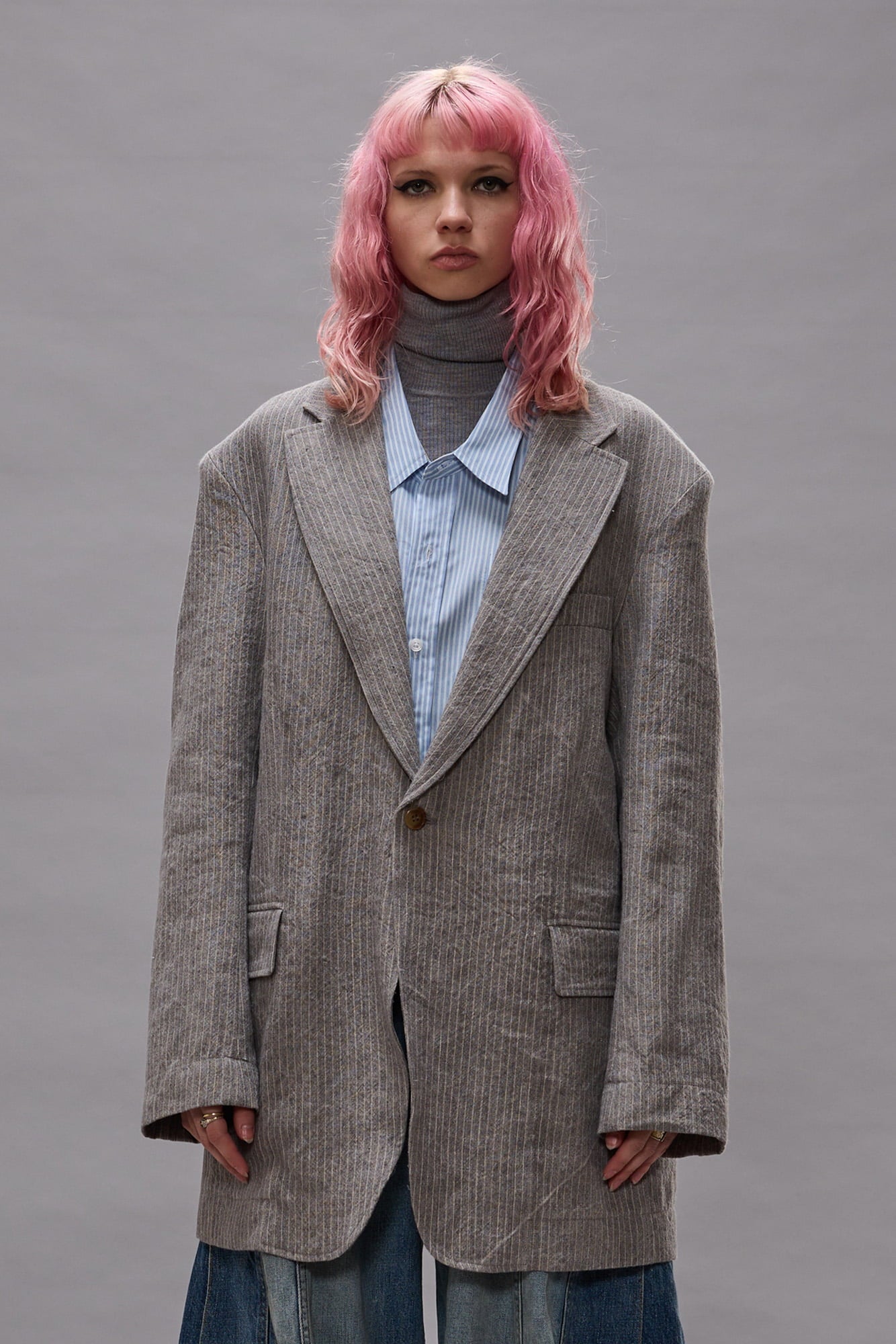 Oversized Ragged Blazer - Light Grey Stripe - R13
