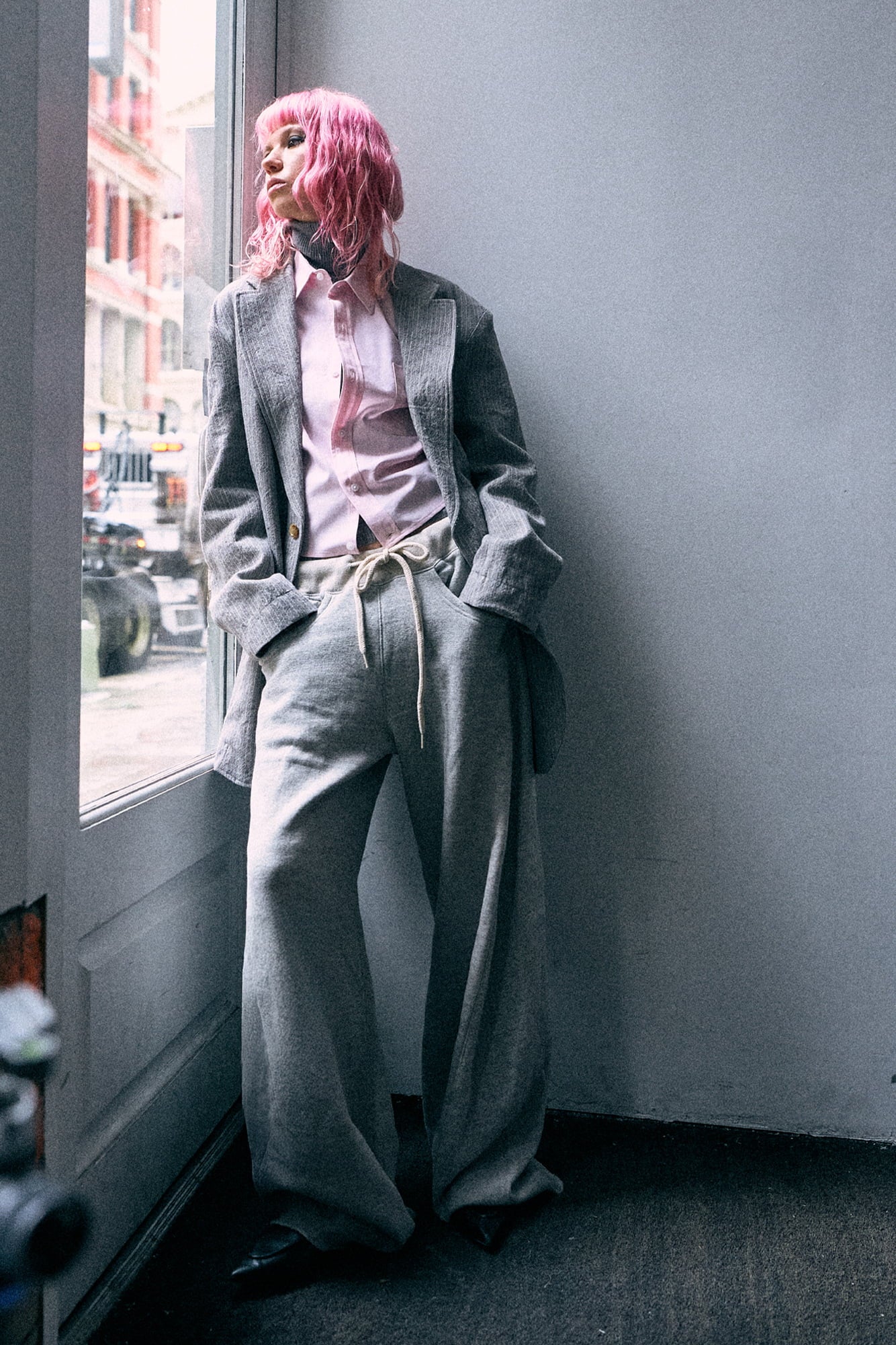 Oversized Ragged Blazer - Light Grey Stripe - R13