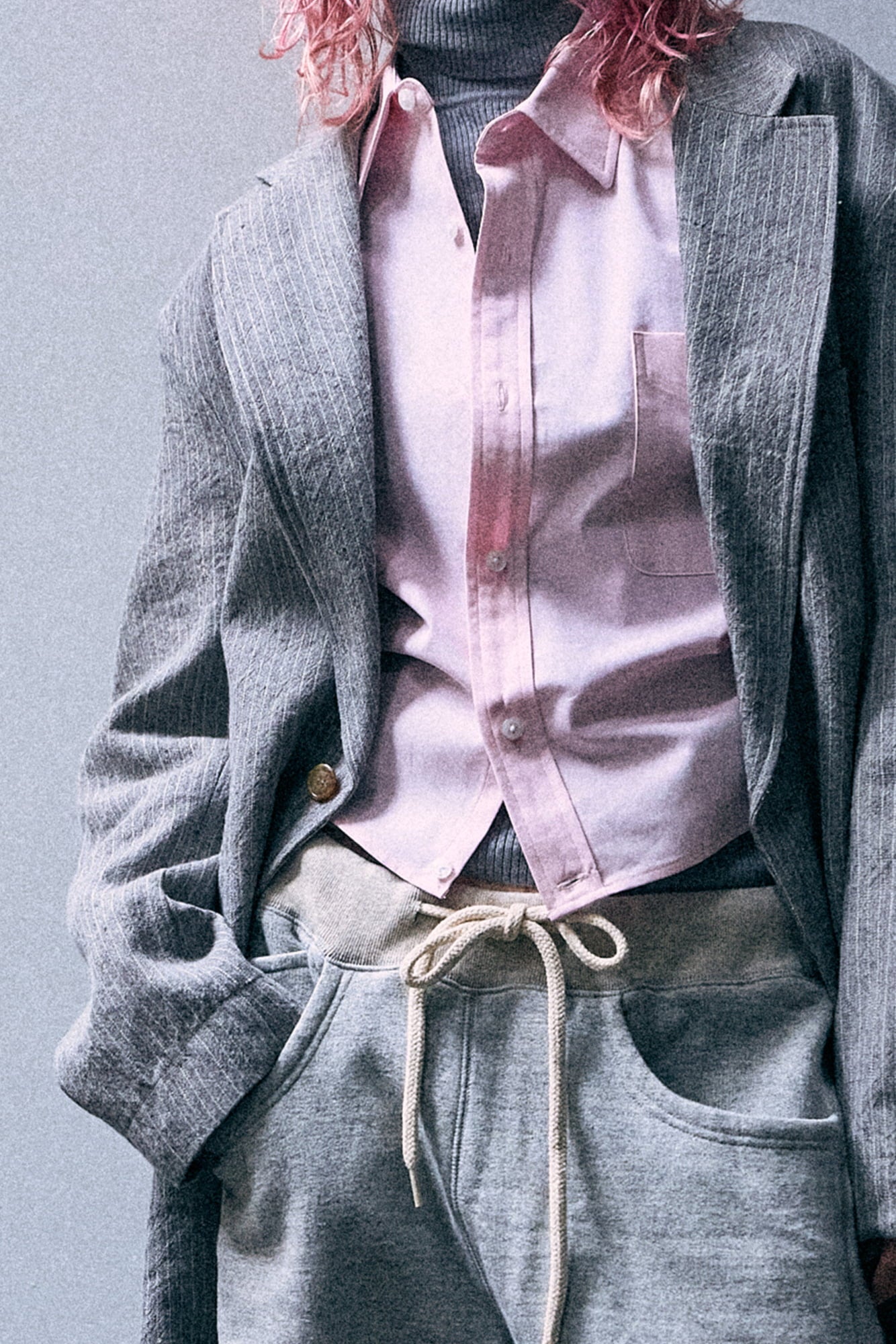 Oversized Ragged Blazer - Light Grey Stripe - R13