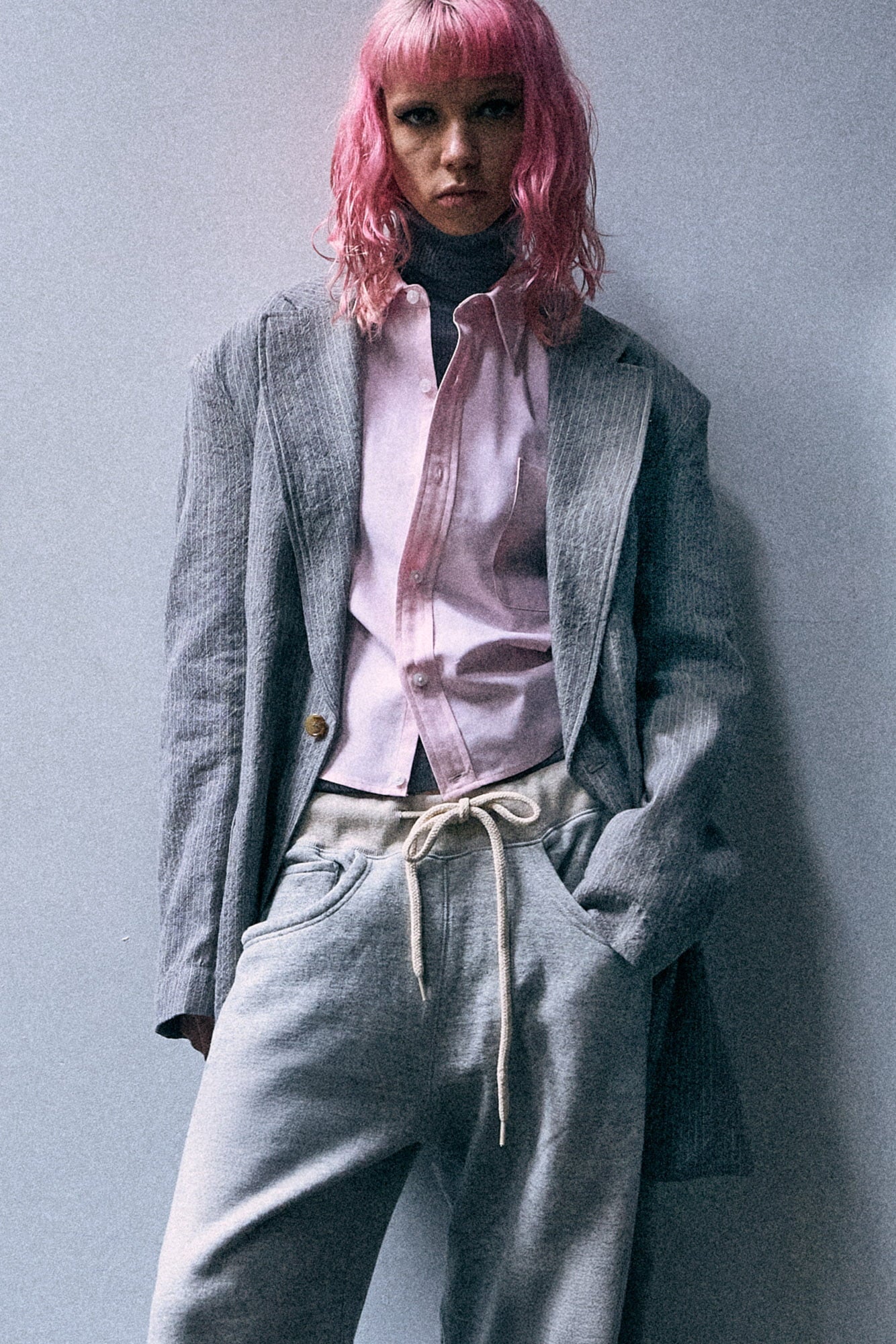 Oversized Ragged Blazer - Light Grey Stripe