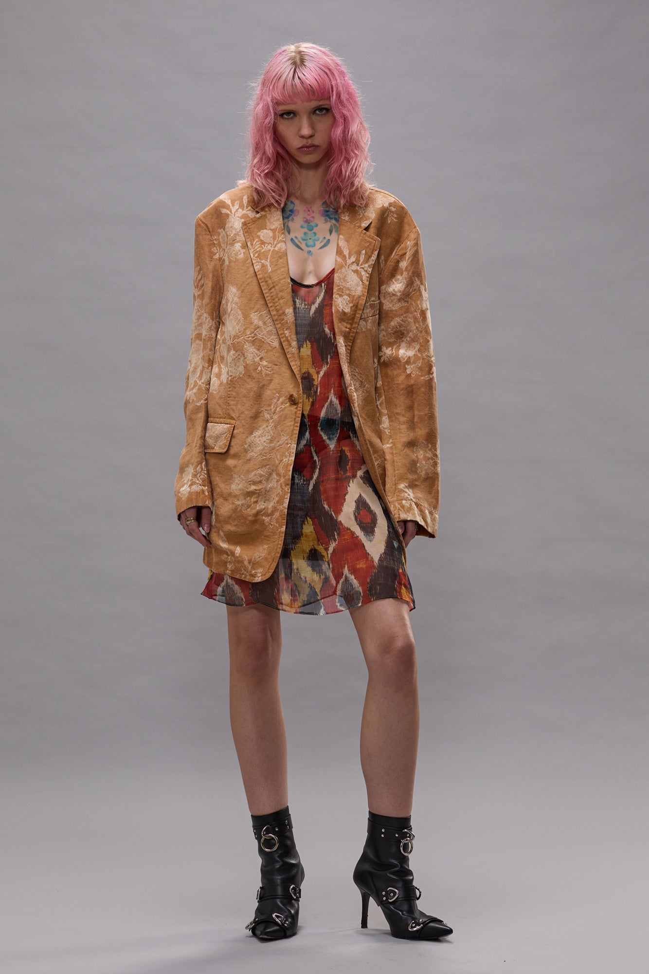 OVERSIZED RAGGED BLAZER - ORANGE FLORAL - R13