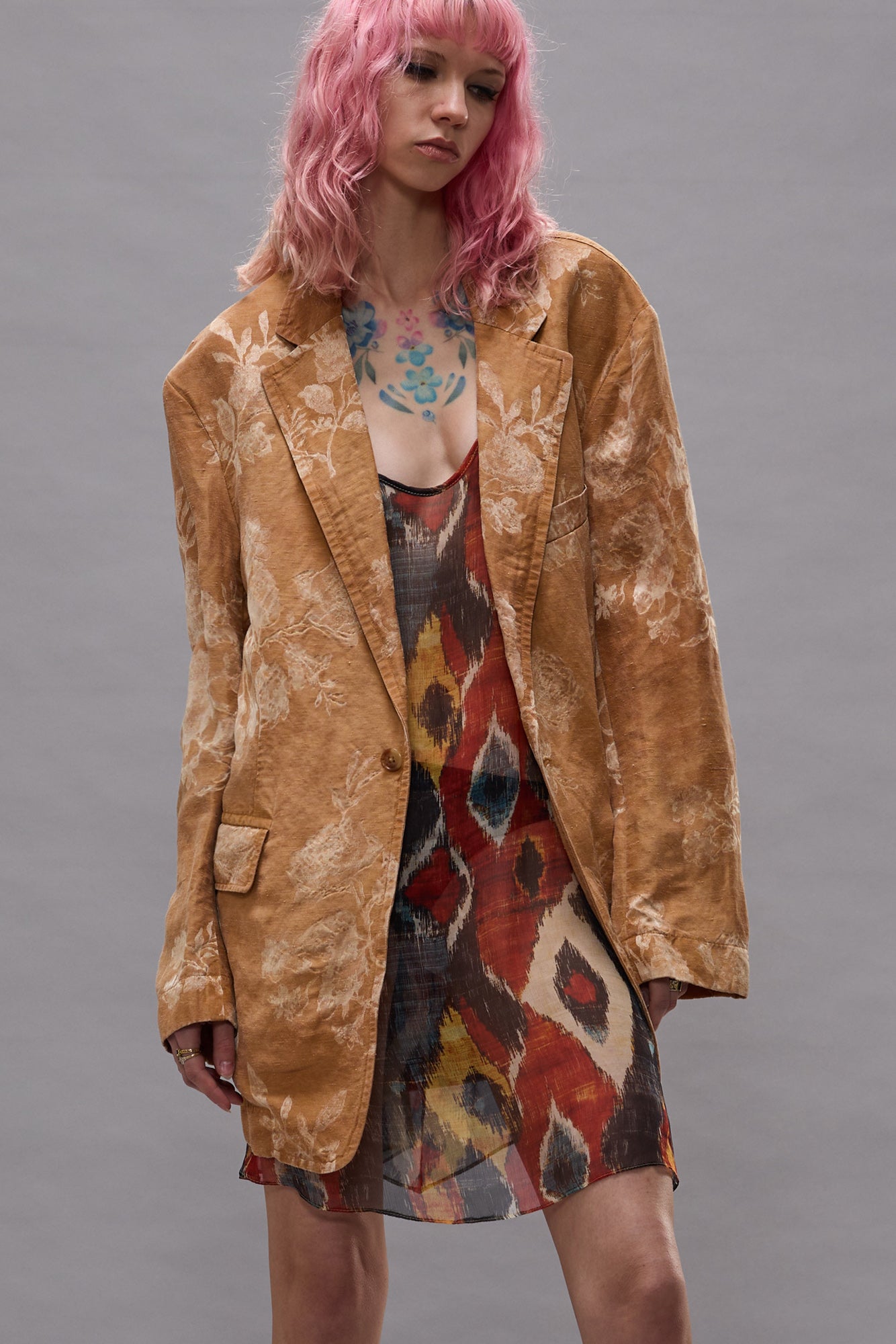 OVERSIZED RAGGED BLAZER - ORANGE FLORAL