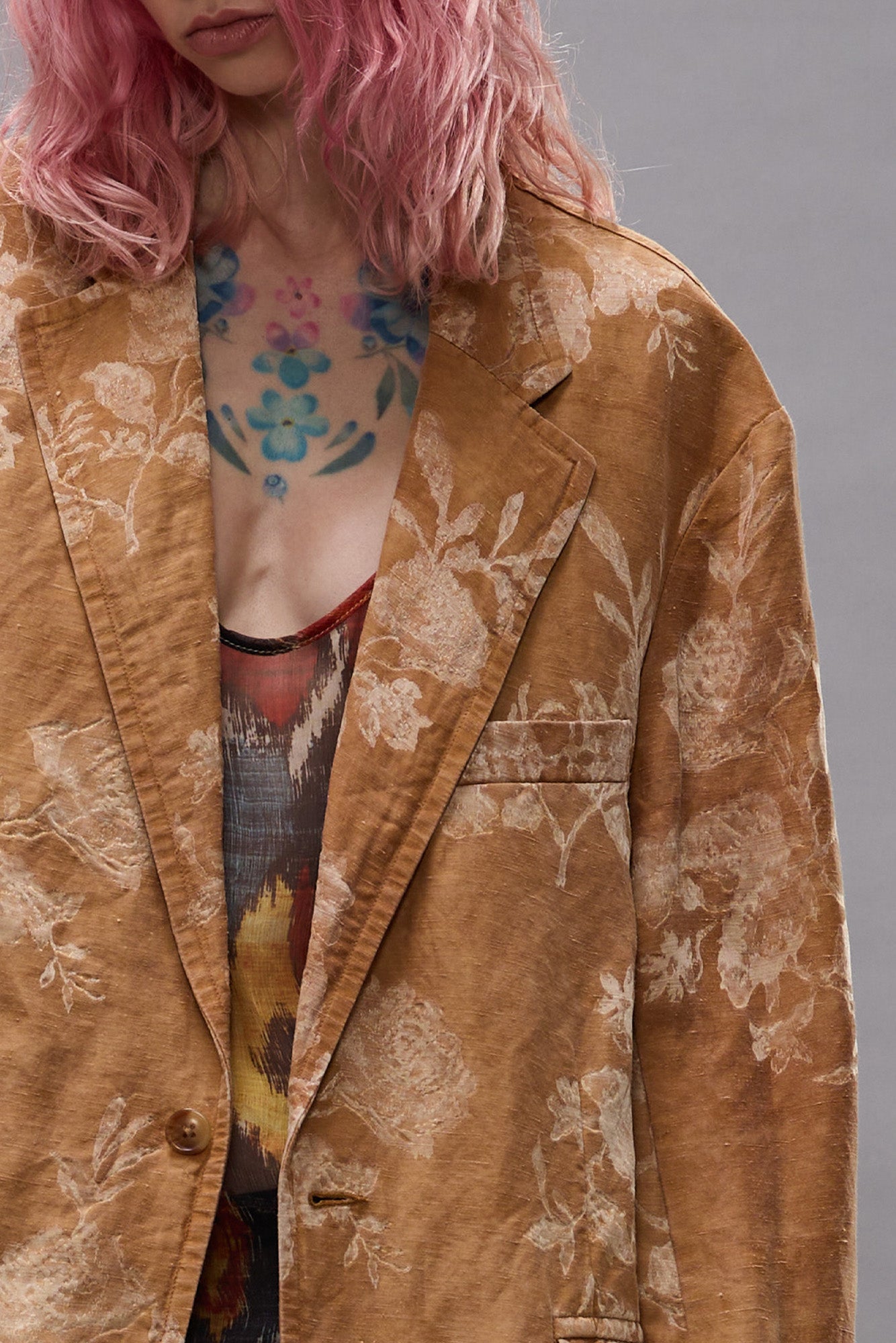 OVERSIZED RAGGED BLAZER - ORANGE FLORAL - R13