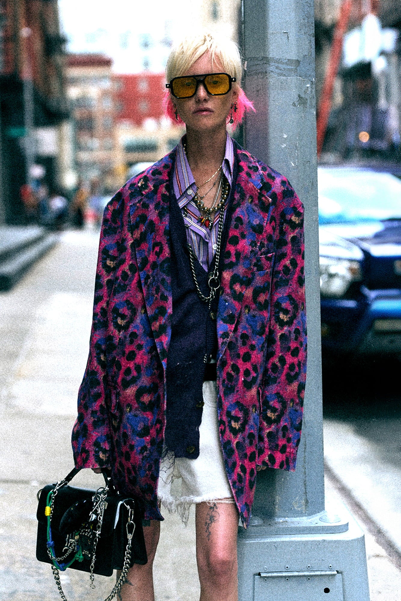 OVERSIZED RAGGED BLAZER - PURPLE LEOPARD PRINT - R13