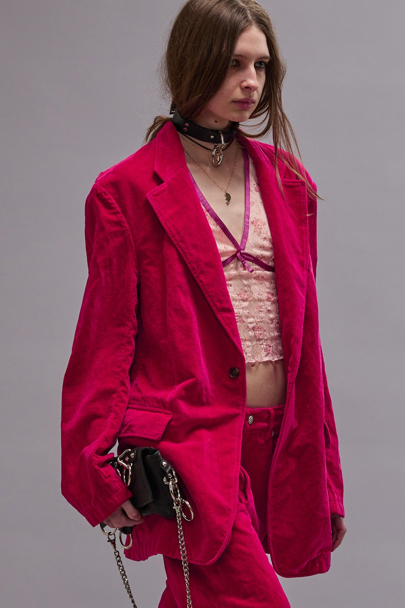Oversized Ragged Blazer - Raspberry Velvet - R13