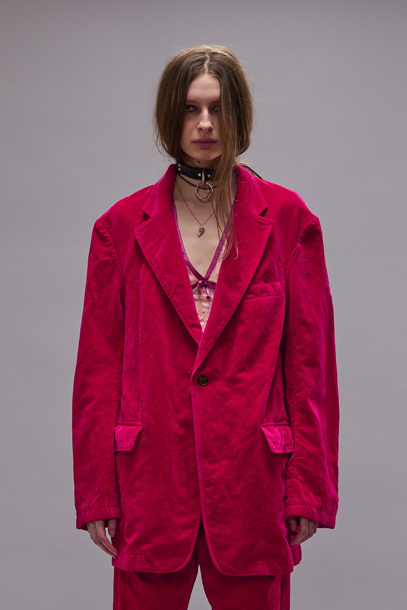 Oversized Ragged Blazer - Raspberry Velvet - R13