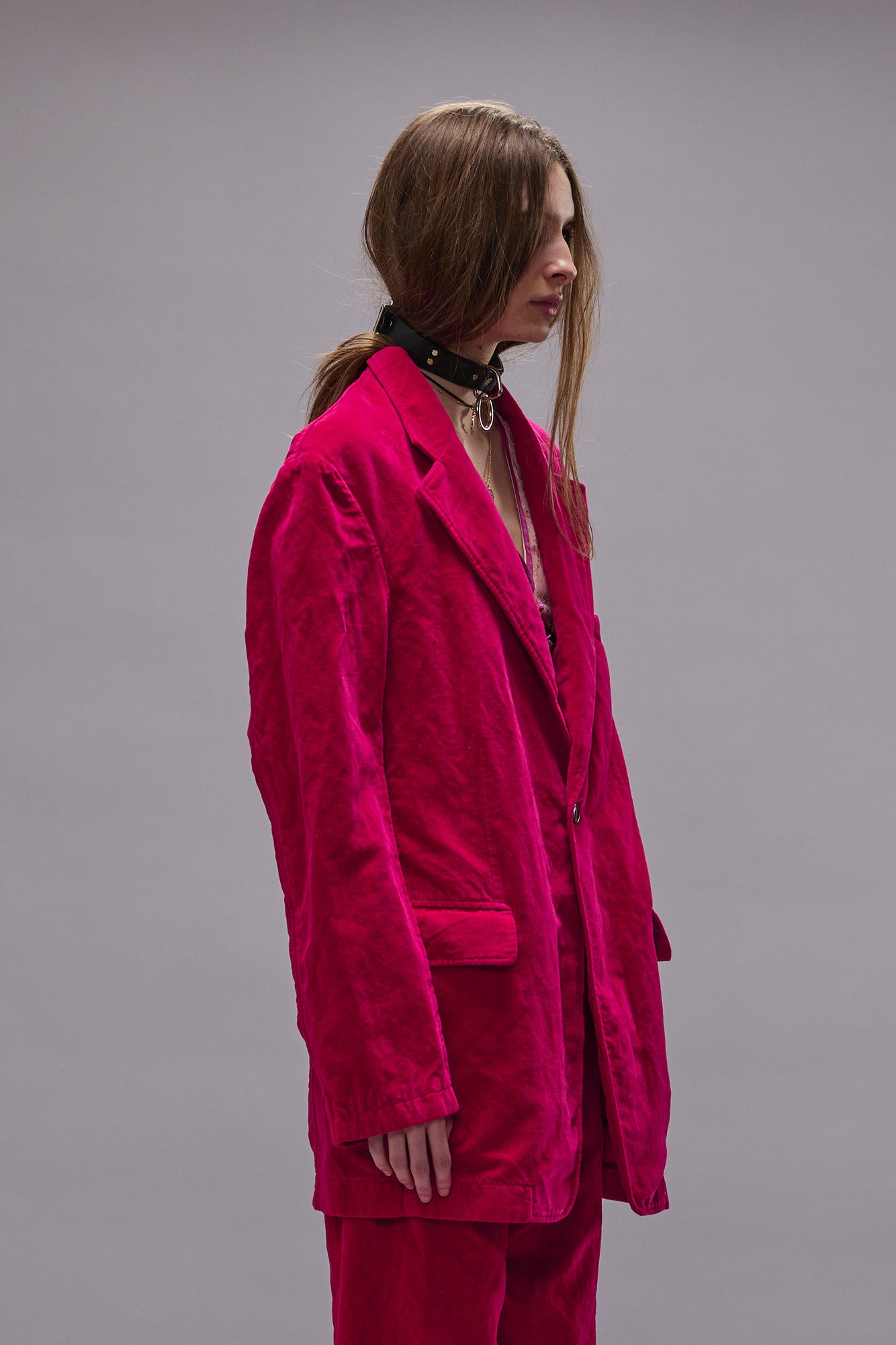 Oversized Ragged Blazer - Raspberry Velvet - R13