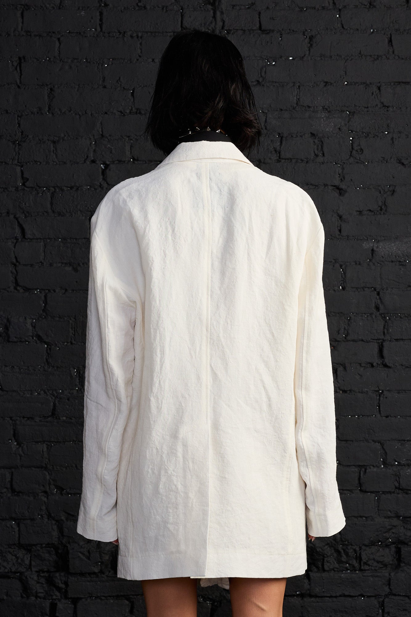 Oversized Ragged Blazer - White - R13