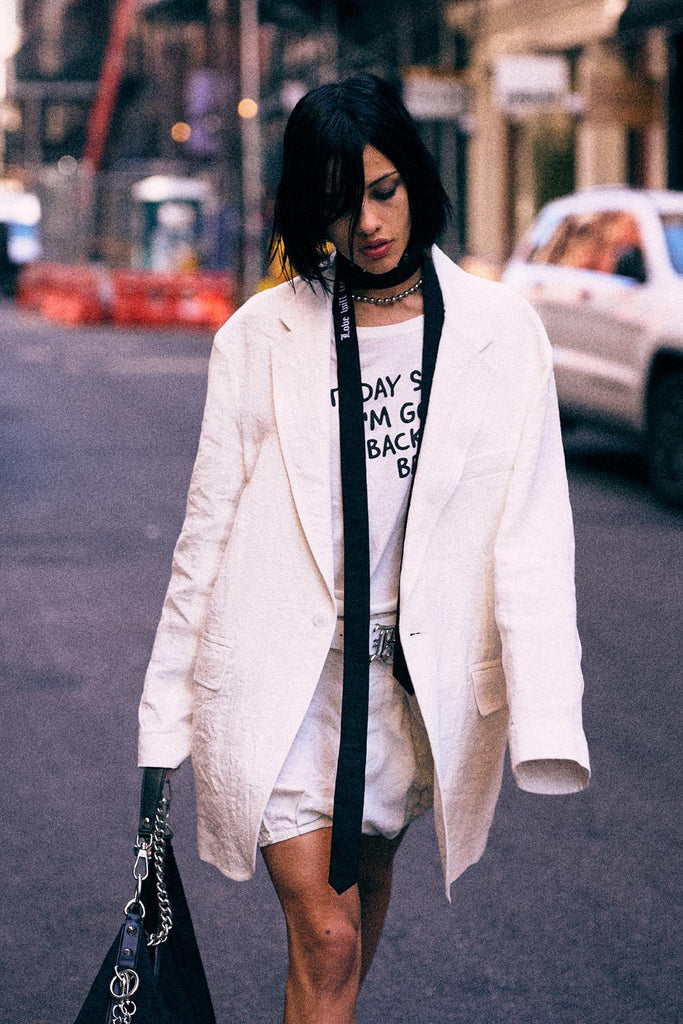 Oversized Ragged Blazer - White