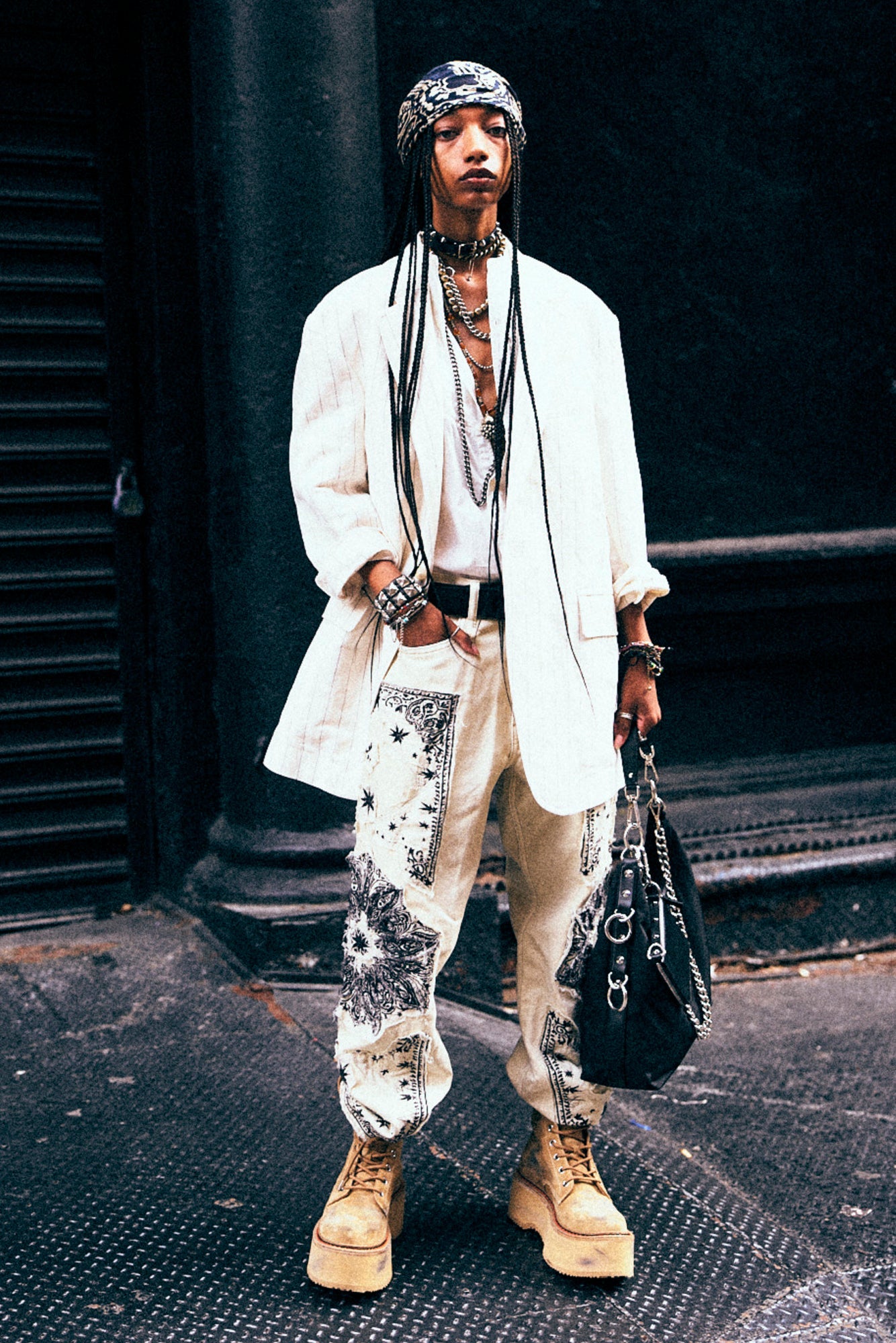 OVERSIZED RAGGED BLAZER - WHITE MINI STRIPE - R13