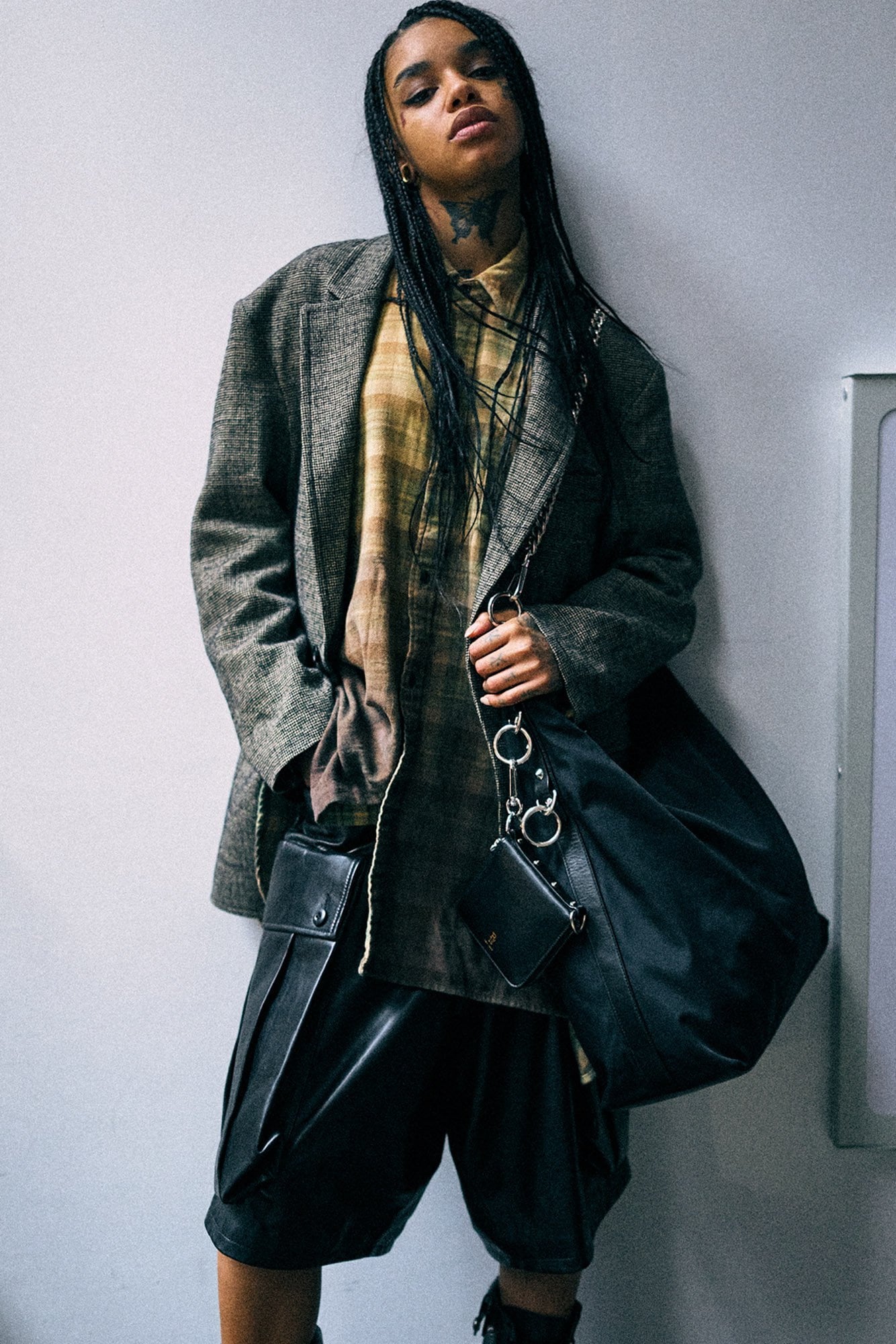 Oversized Ragged Blazer With Combo Sleeve Lining - Khaki Black Mini Houndstooth - R13