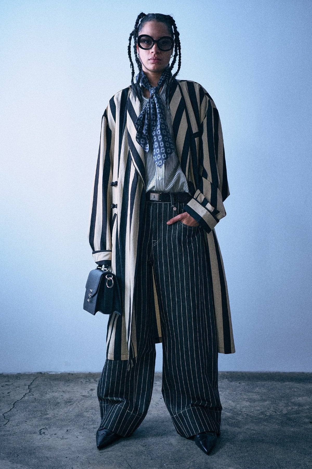 Oversized Robe - Black And Cream Wide Stripe - R13