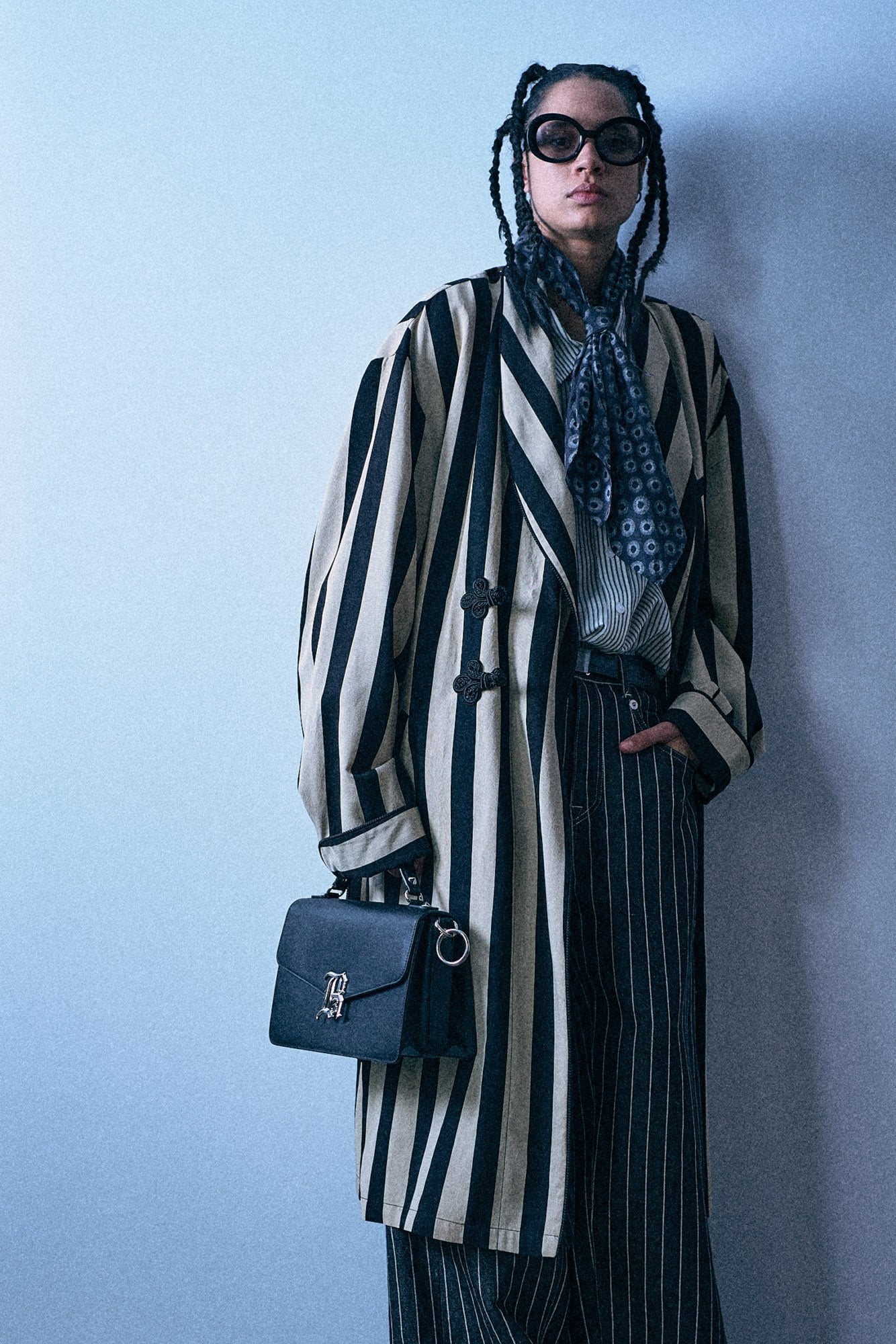Oversized Robe - Black And Cream Wide Stripe