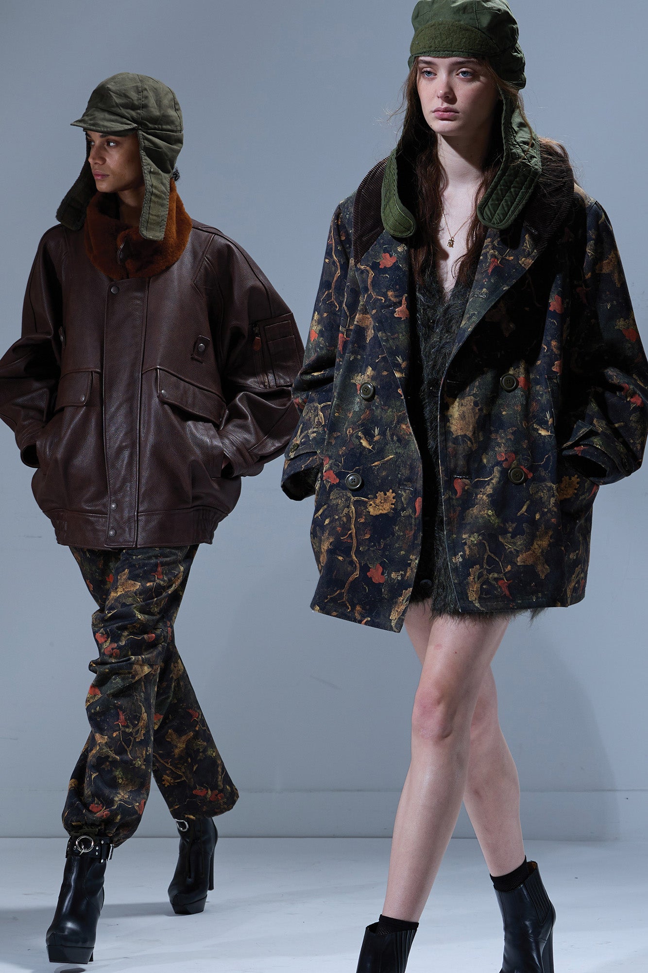 OVERSIZED SHAWL LAPEL COAT - LEAF CAMO BROWN - R13