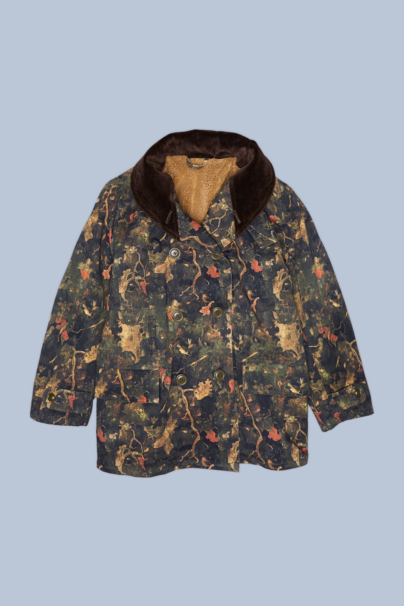 OVERSIZED SHAWL LAPEL COAT - LEAF CAMO BROWN - R13