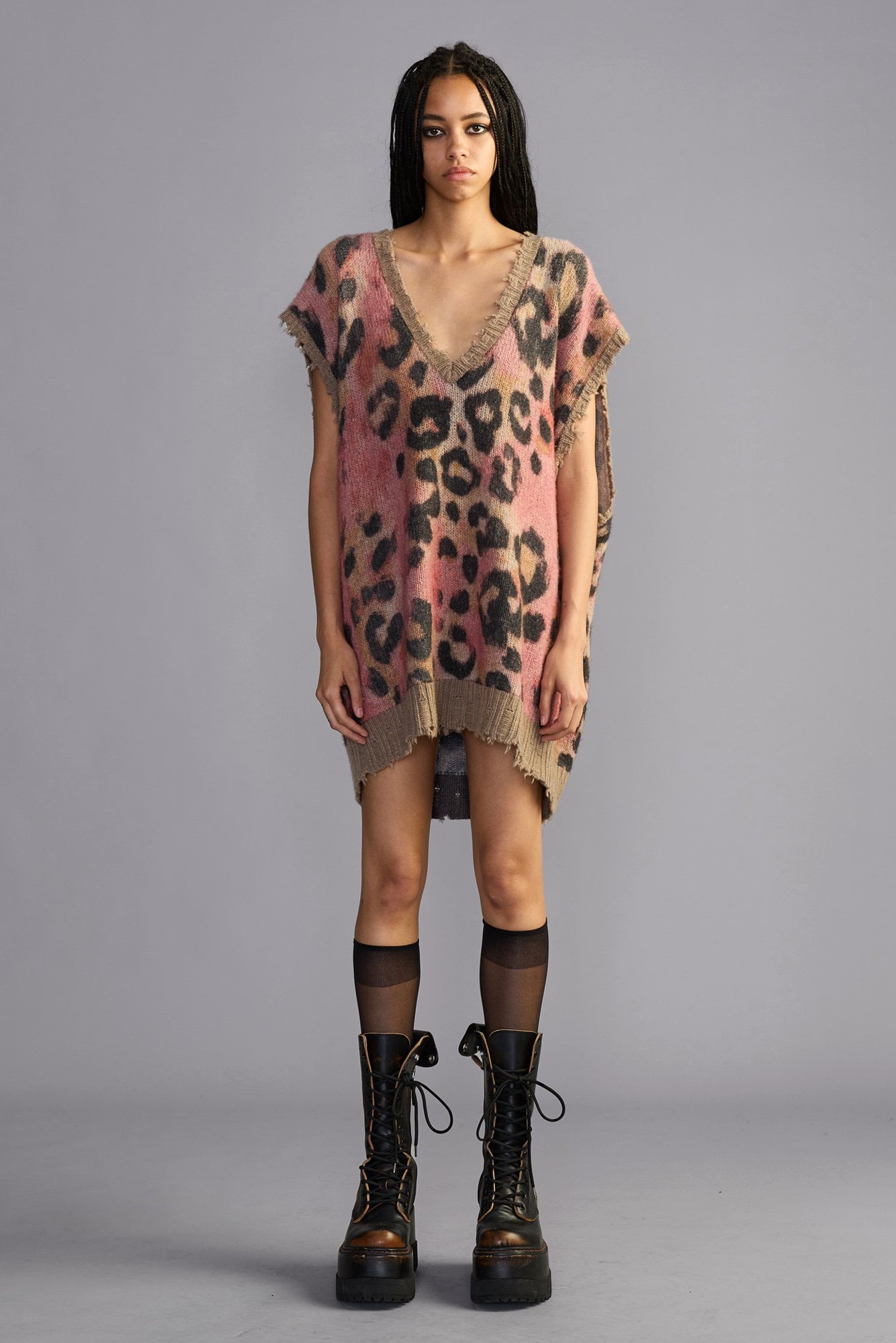 Oversized Sweater Vest Dress - Pink Leopard - R13
