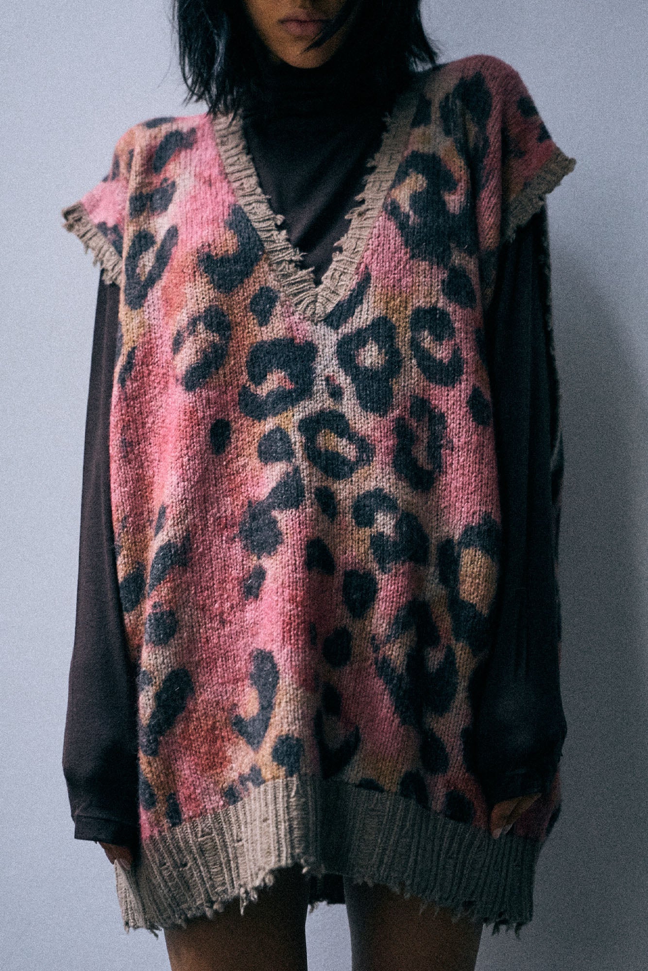 Oversized Sweater Vest Dress - Pink Leopard - R13