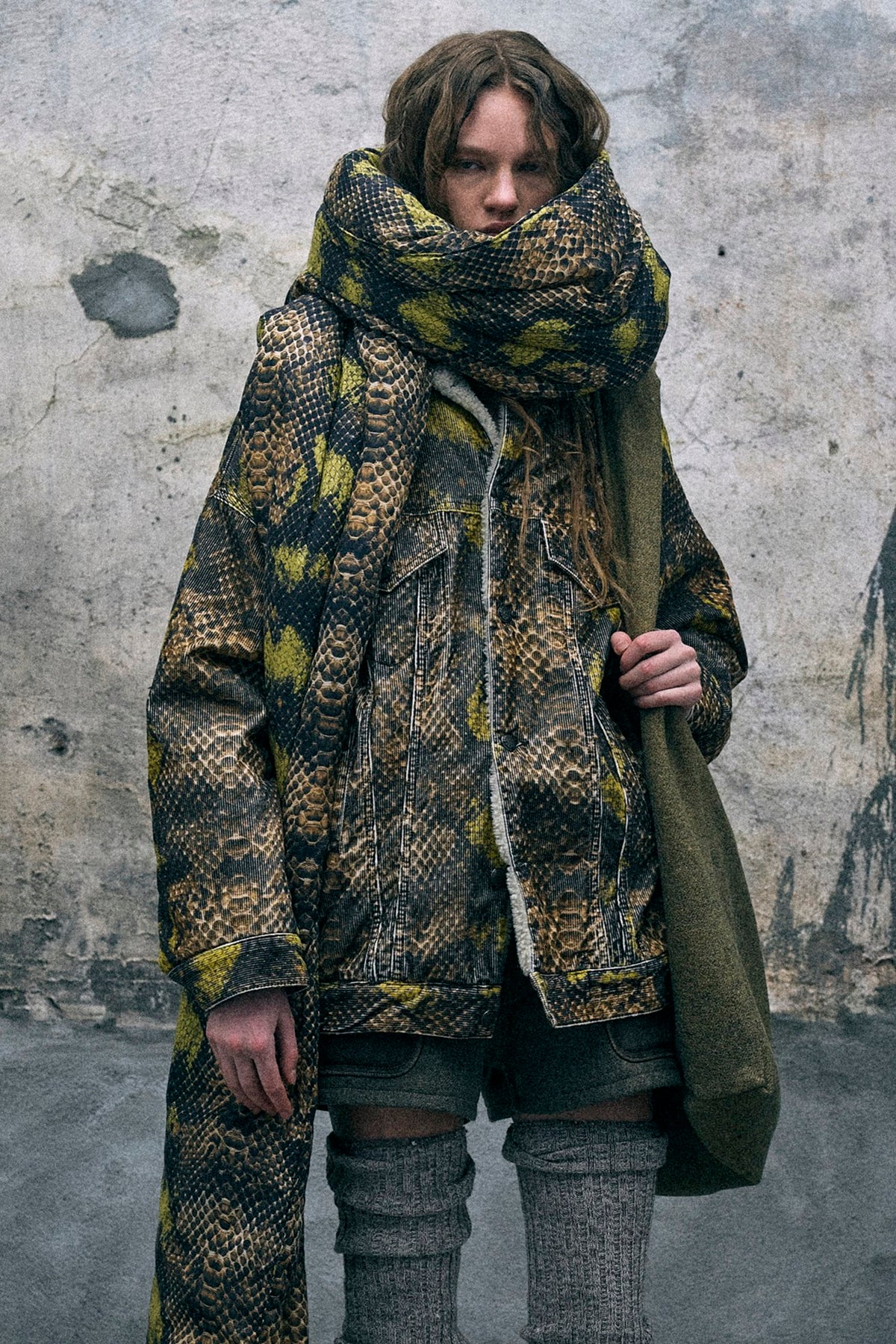 Oversized Trucker Jacket - Brown Green Snake - R13