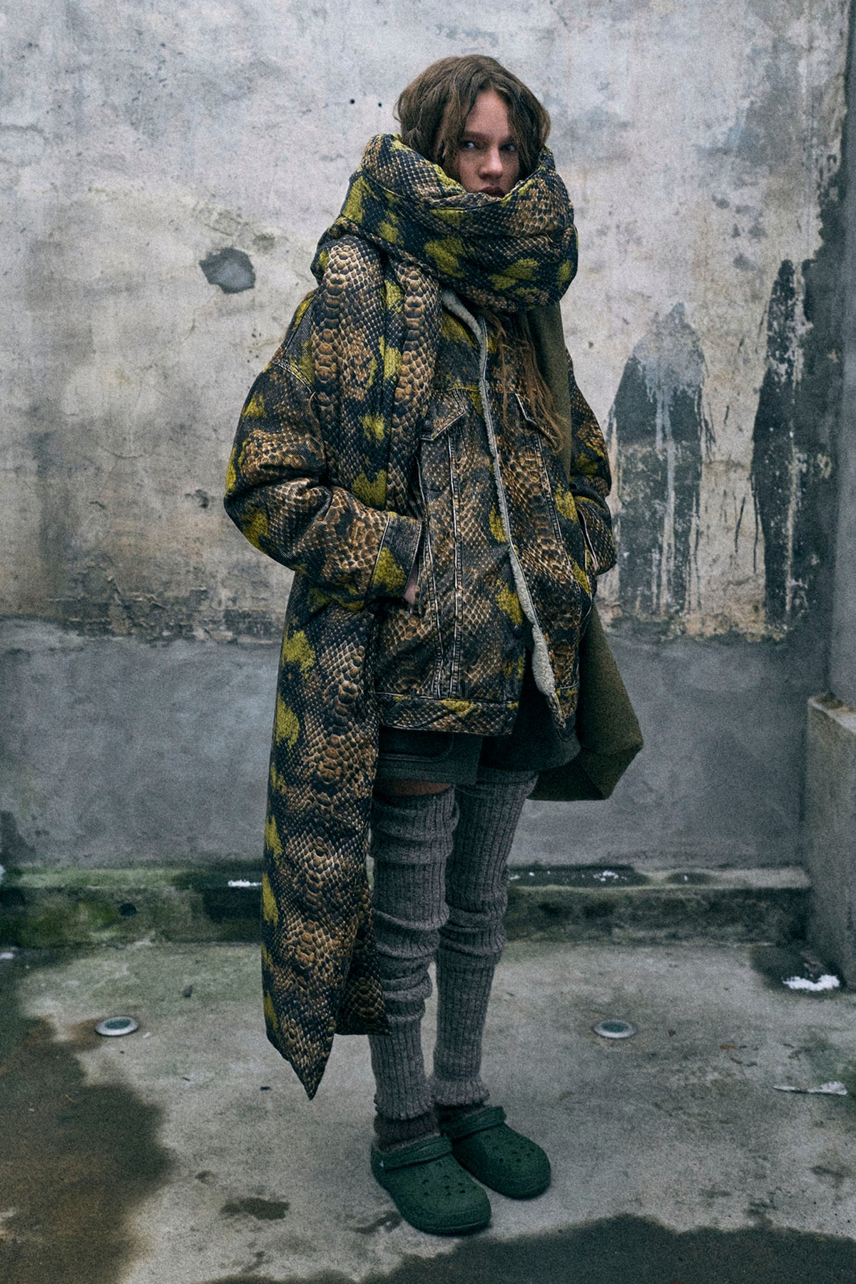Oversized Trucker Jacket - Brown Green Snake - R13