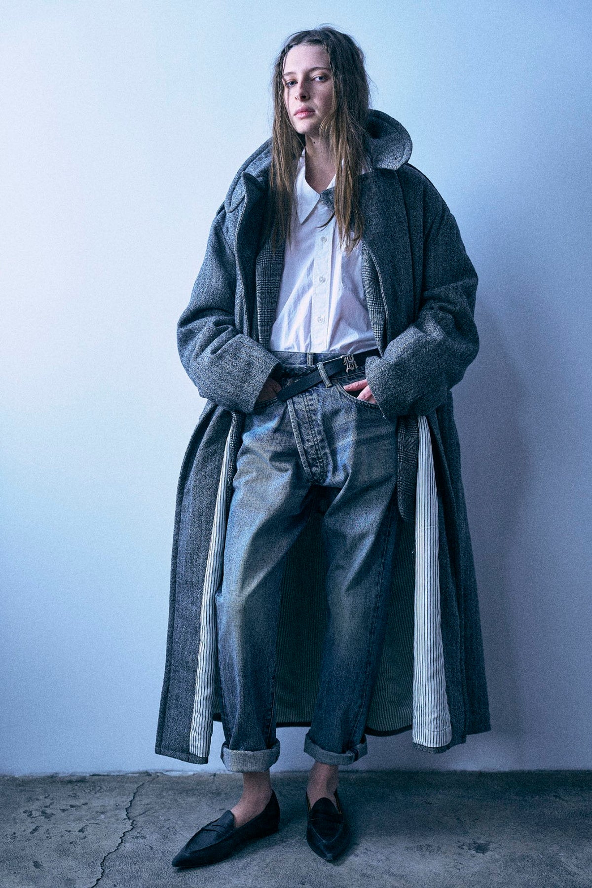 Padded Double Breasted Coat - Black And White Herringbone - R13