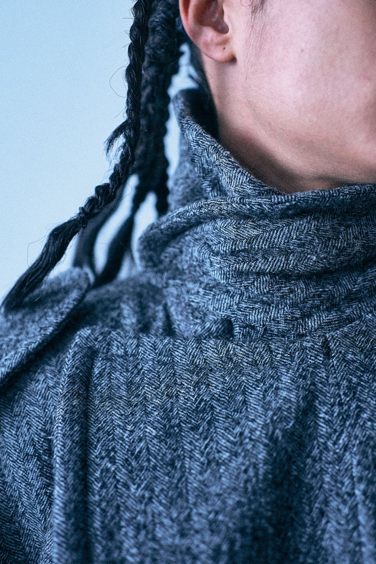 Padded Double Breasted Coat - Black And White Herringbone - R13