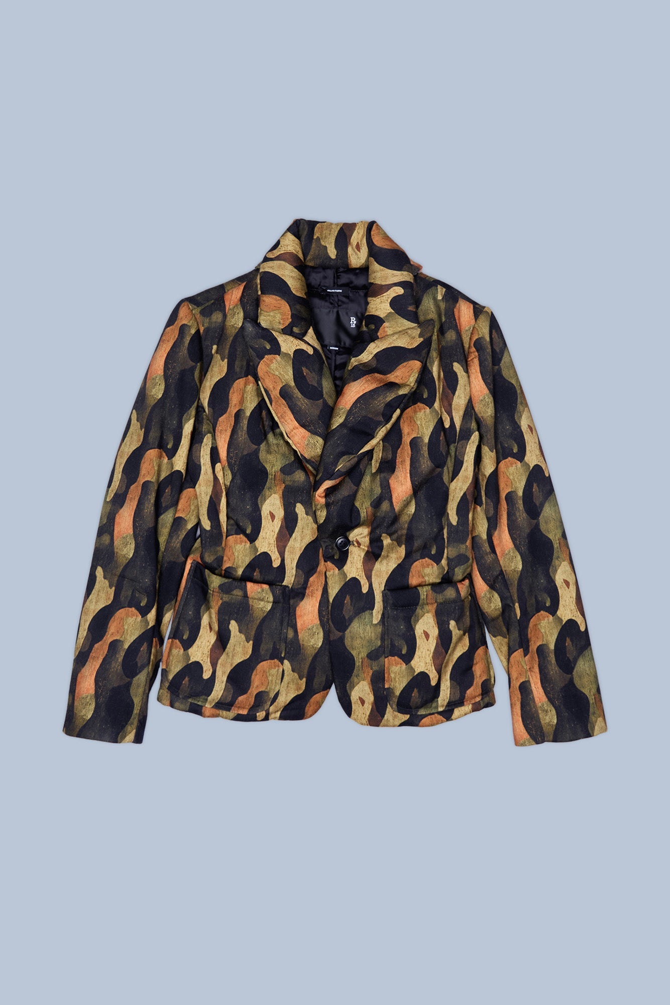 PADDED PEAK LAPEL SHRUNKEN BLAZER - DARK CAMO GREEN - R13