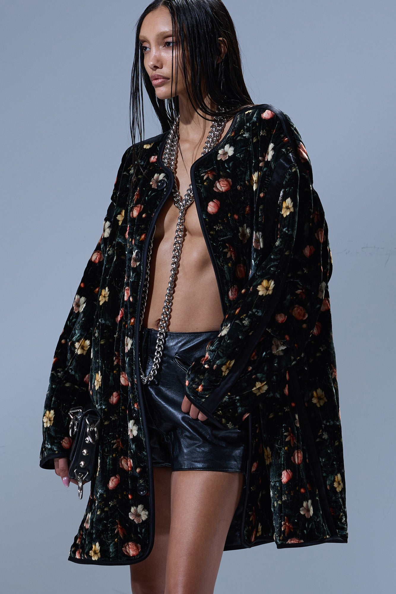 PADDED TAPED LINER COAT - MULTIFLORAL BLACK - R13