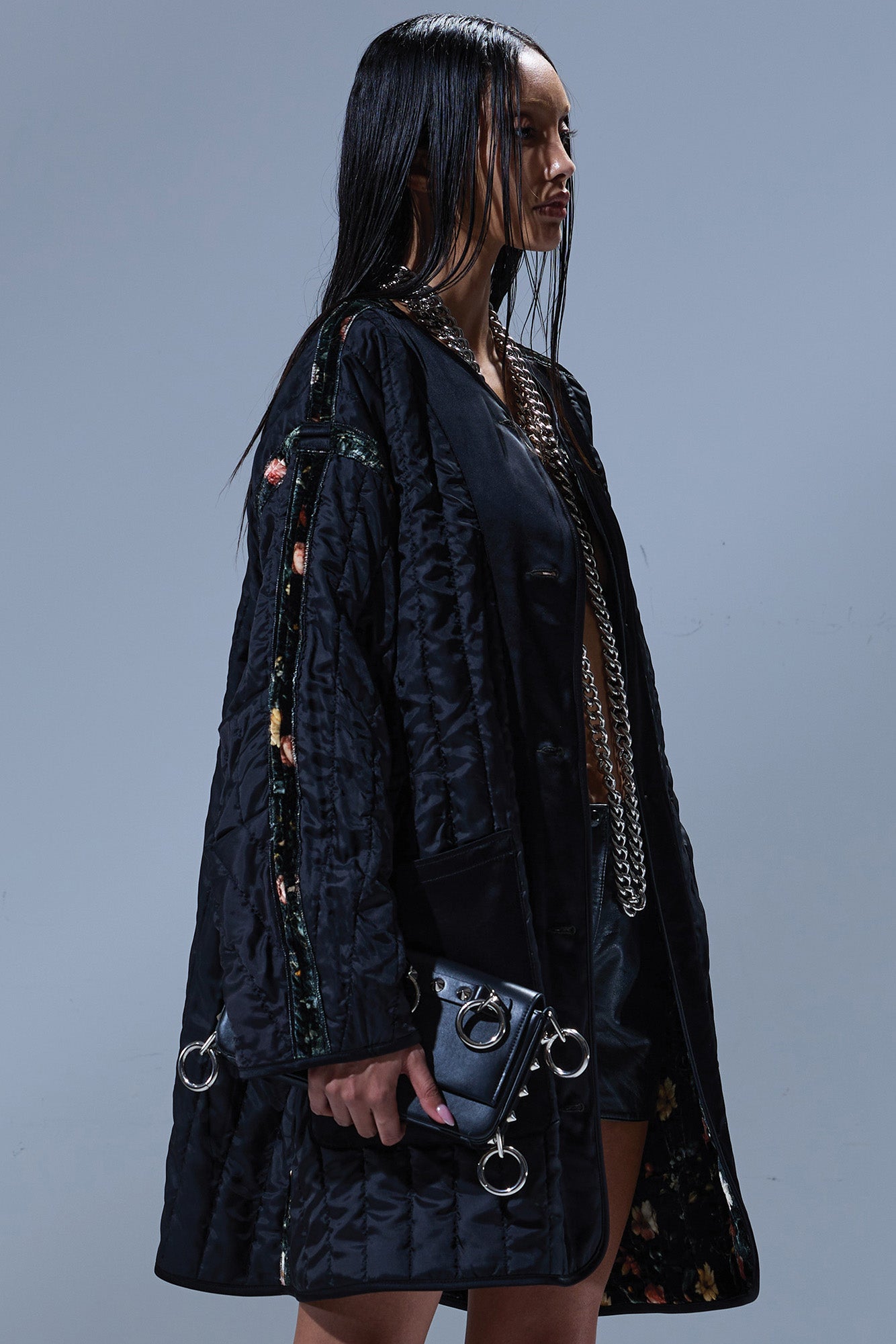 PADDED TAPED LINER COAT - MULTIFLORAL BLACK - R13