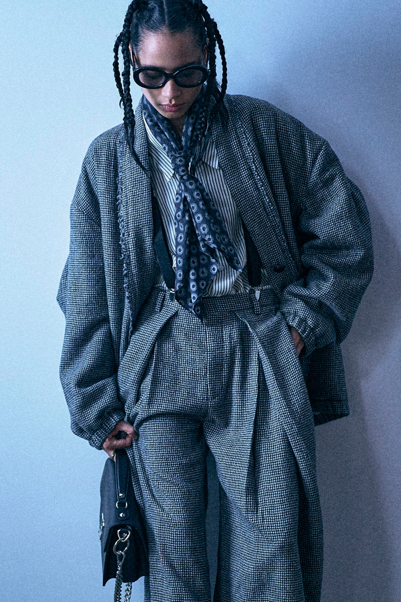 Padded Woven Cardigan - Black And White Houndstooth