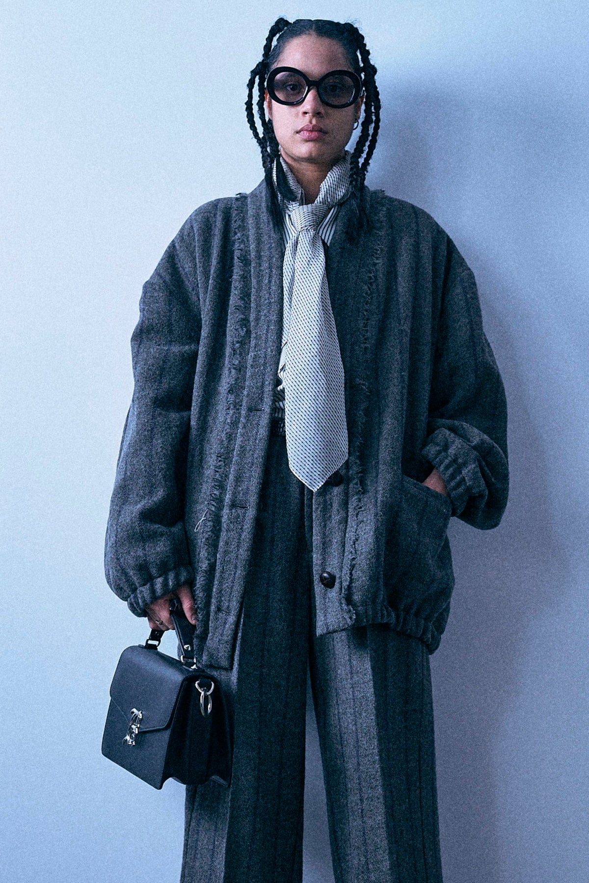 Padded Woven Cardigan - Grey And Navy Stripe - R13
