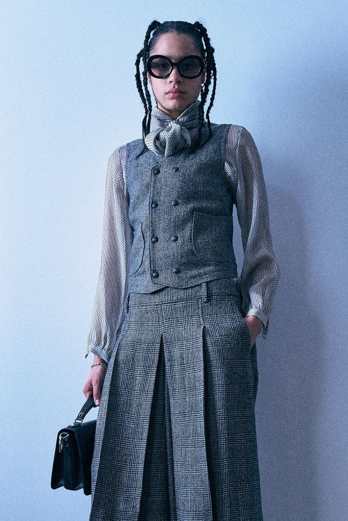 Patch Pocket Shrunken Vest - Black And White Mini Check - R13