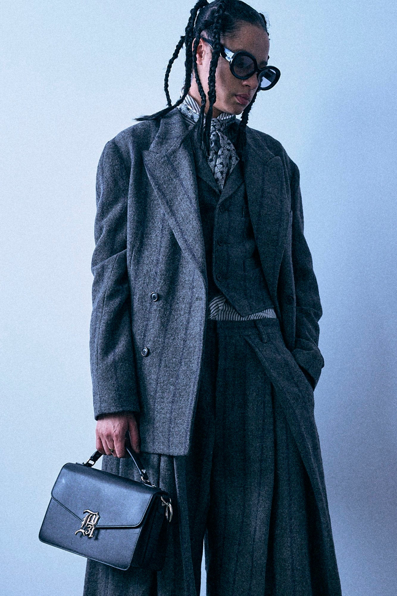 Peak Lapel Ragged Blazer - Grey And Navy Stripe