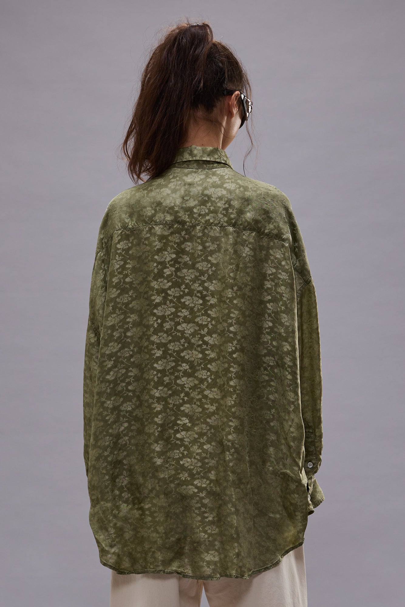 PINTUCK DROP NECK SHIRT - OLIVE FLORAL - R13
