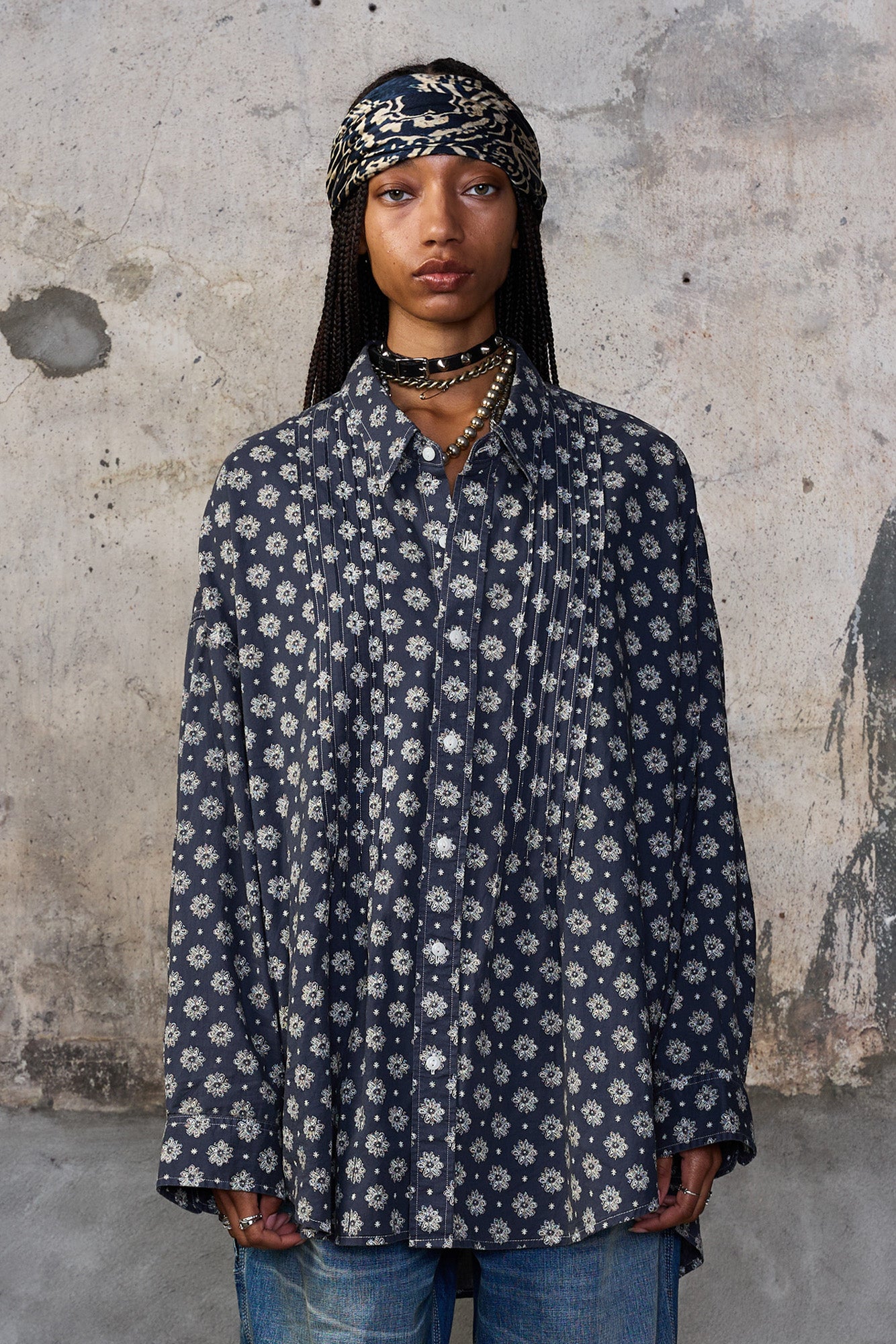 PINTUCK DROPNECK SHIRT - AIRY INDIGO BLOSSOM - R13