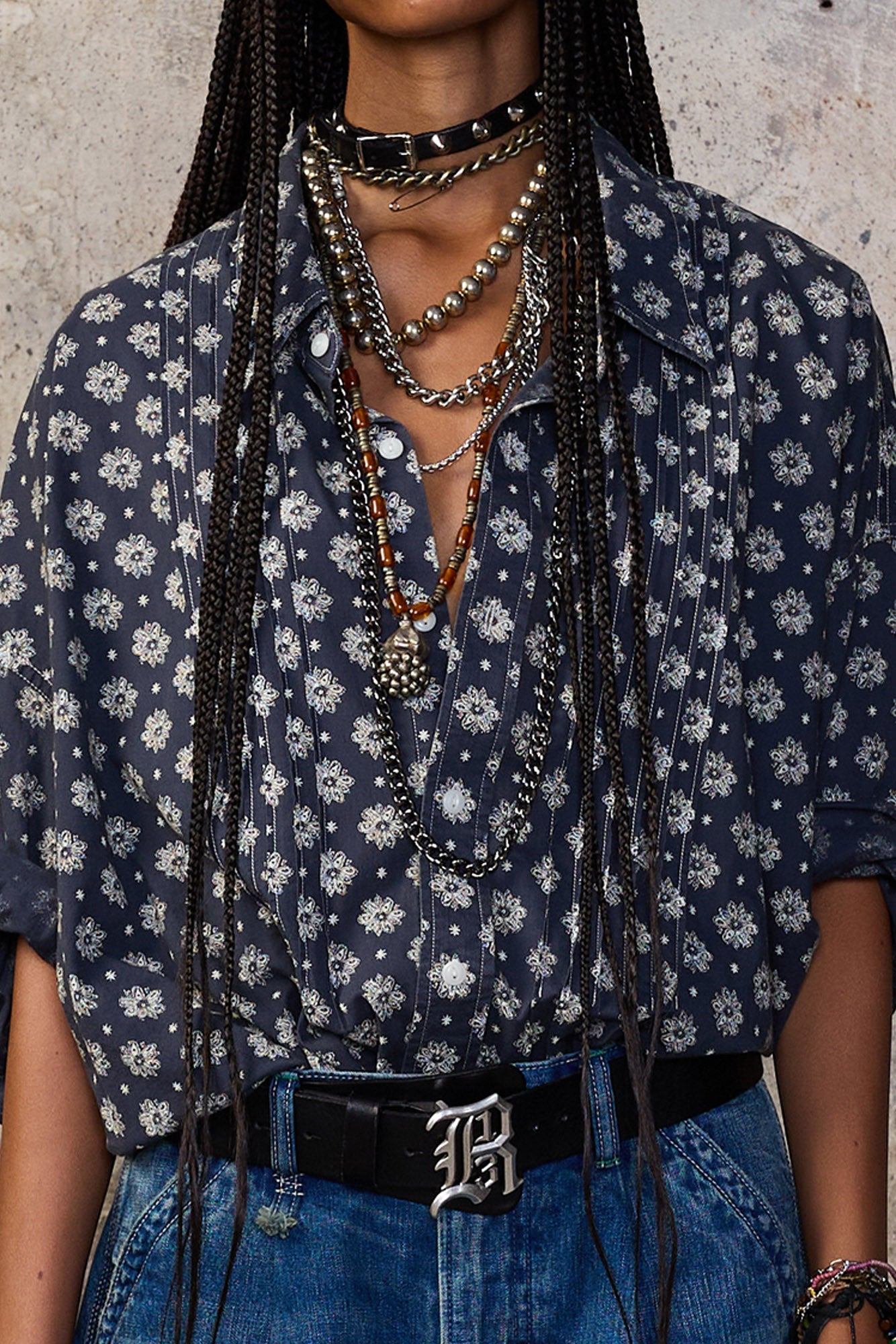 PINTUCK DROPNECK SHIRT - AIRY INDIGO BLOSSOM - R13