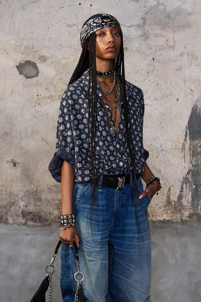PINTUCK DROPNECK SHIRT - AIRY INDIGO BLOSSOM - R13