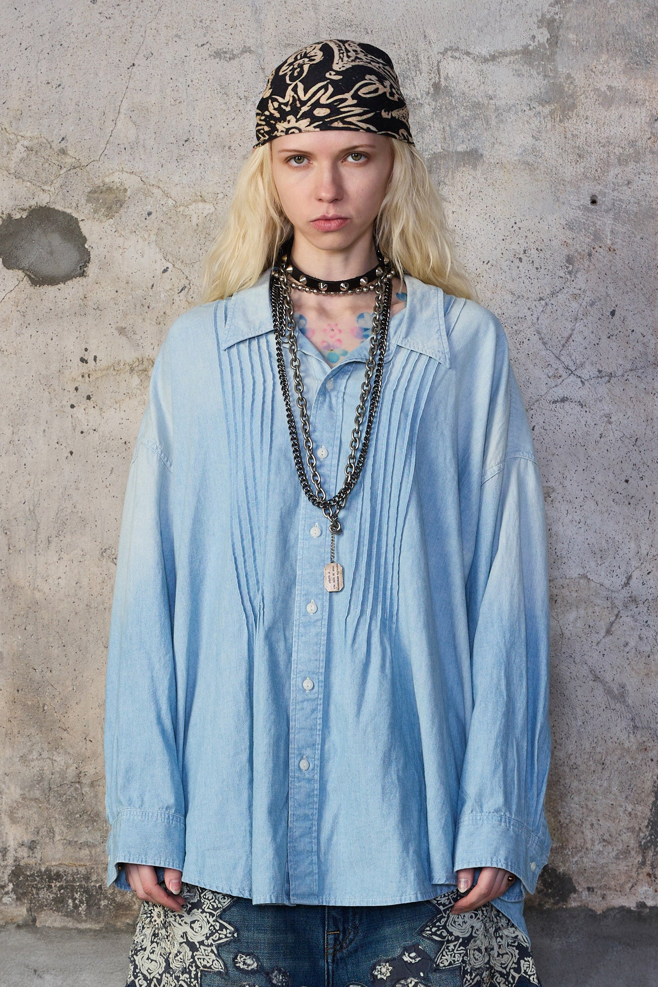 PINTUCK DROPNECK SHIRT - WORN BLUE CHAMBRAY - R13