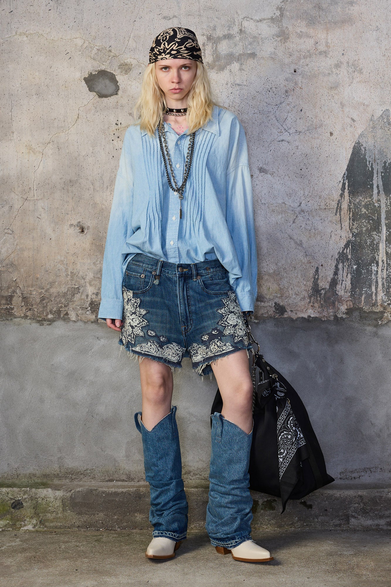 PINTUCK DROPNECK SHIRT - WORN BLUE CHAMBRAY - R13