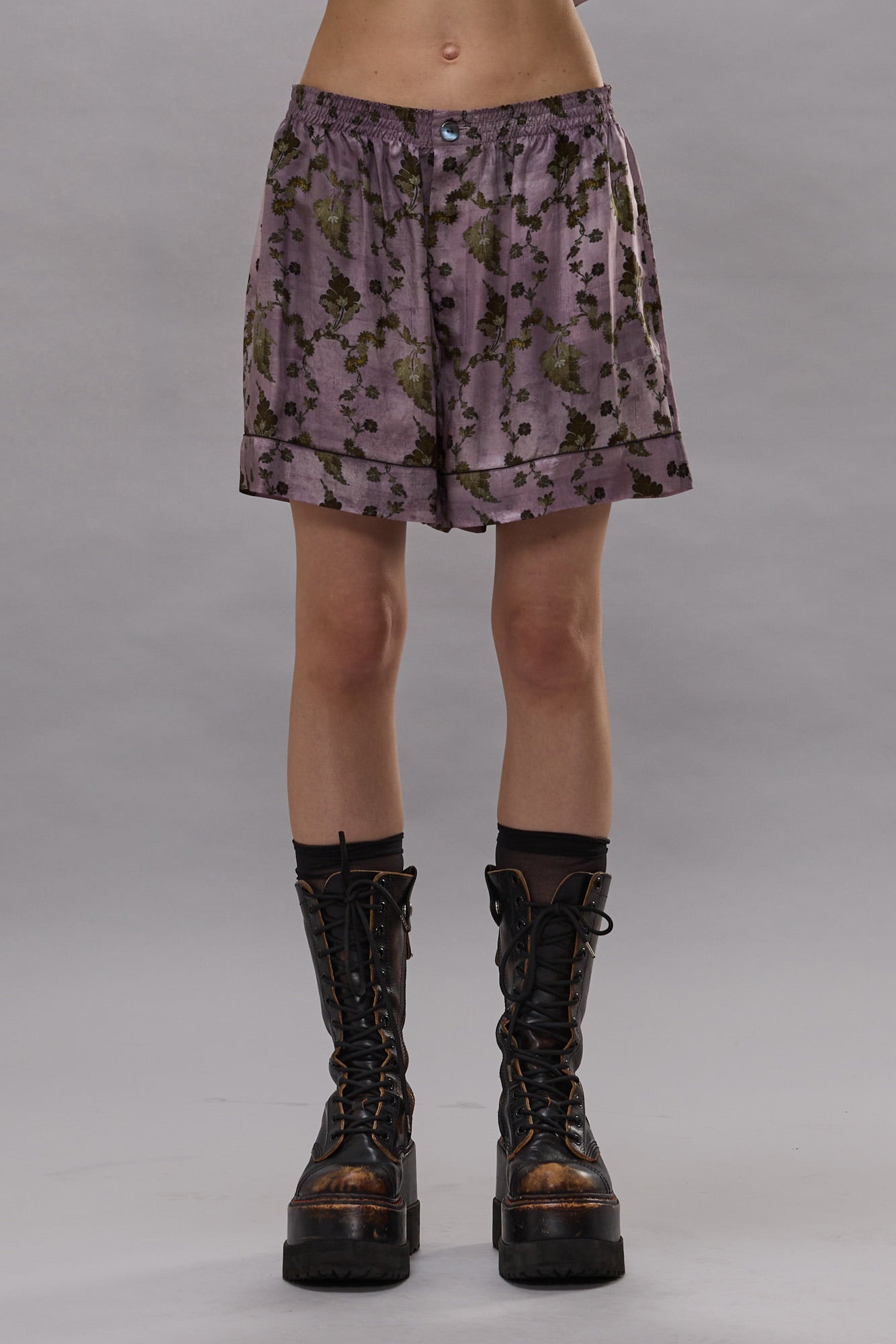Pj Short With Piping - Purple Floral - R13