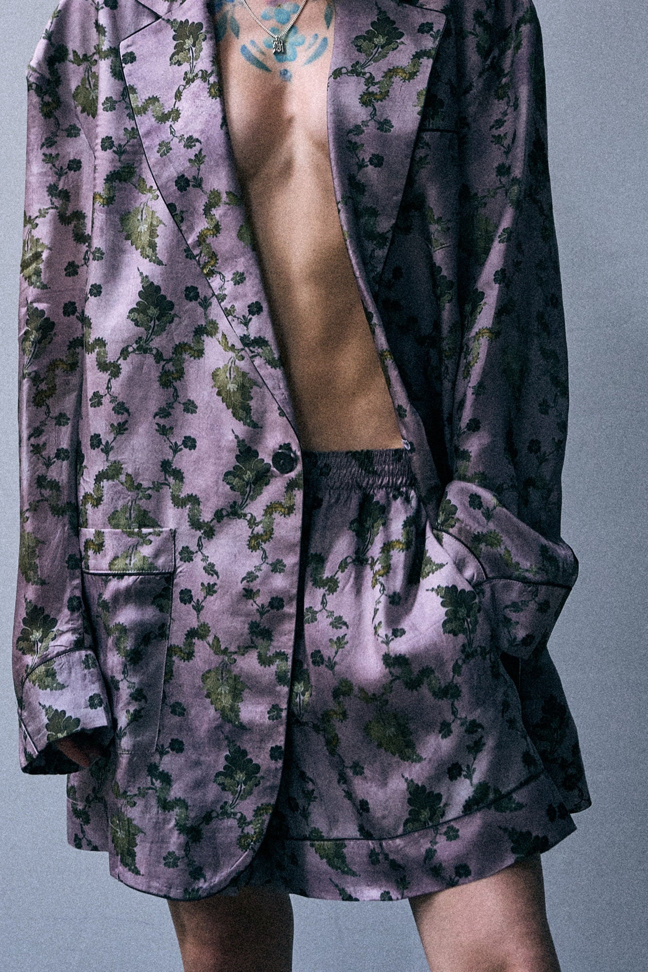 Pj Short With Piping - Purple Floral - R13
