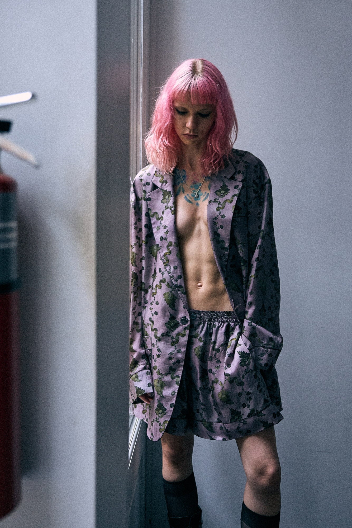 Pj Short With Piping - Purple Floral - R13