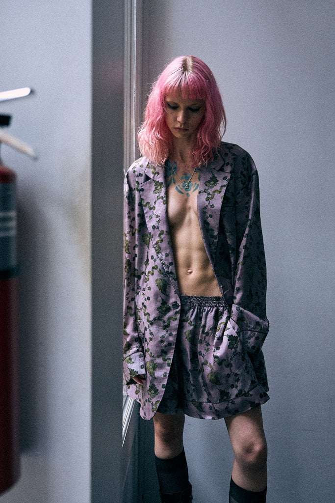 Pj Short With Piping - Purple Floral