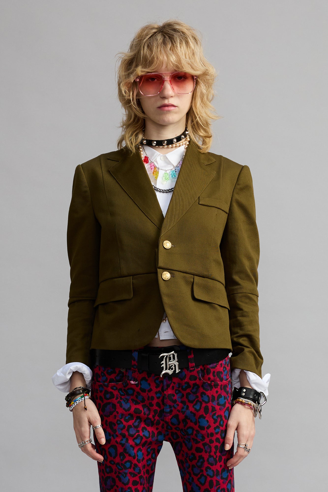 Pleated Boyfriend Blazer - Olive Green - R13
