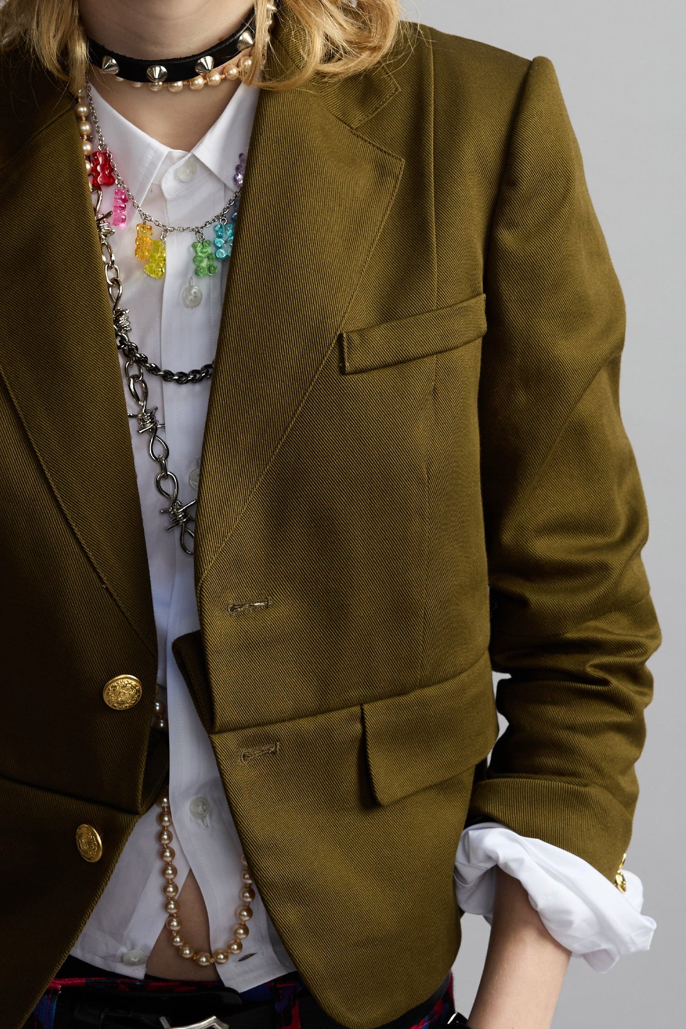 Pleated Boyfriend Blazer - Olive Green - R13